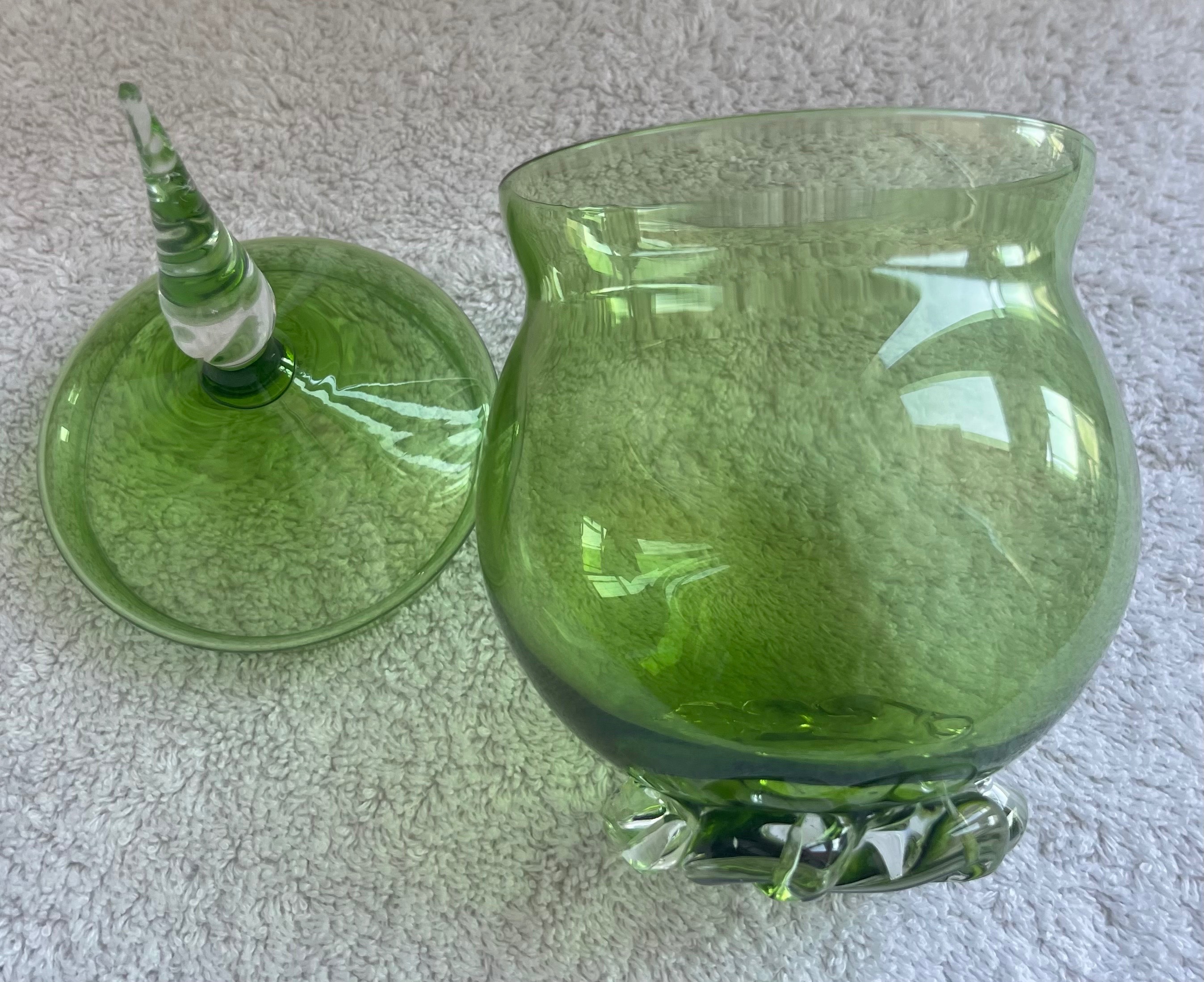 MCM Olive Green Honeycomb Glass Lidded Jar - photo 3