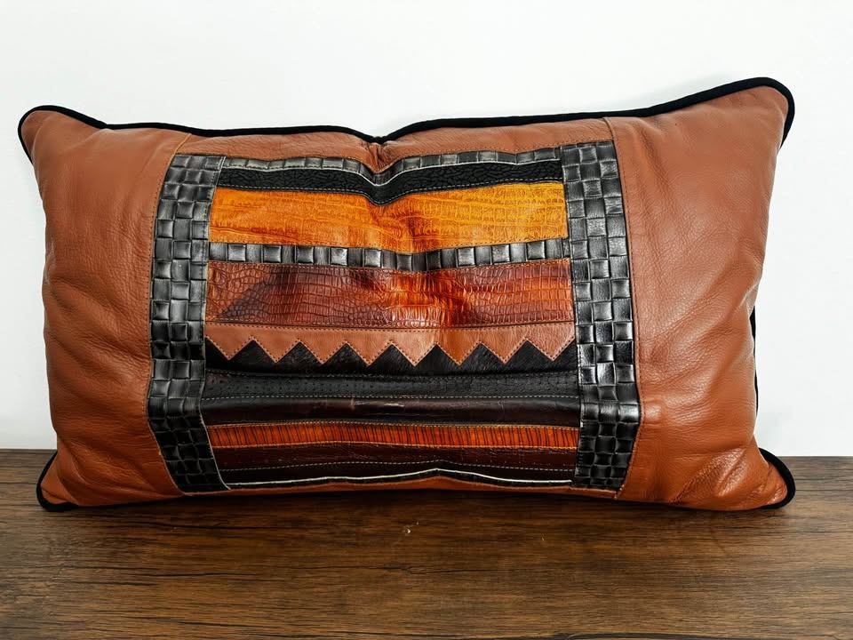Handmade Leather Stitched Unique Throw Pillow Cushion Rectangle