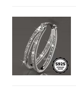 Silver Hoop Earrings with Rhinestones