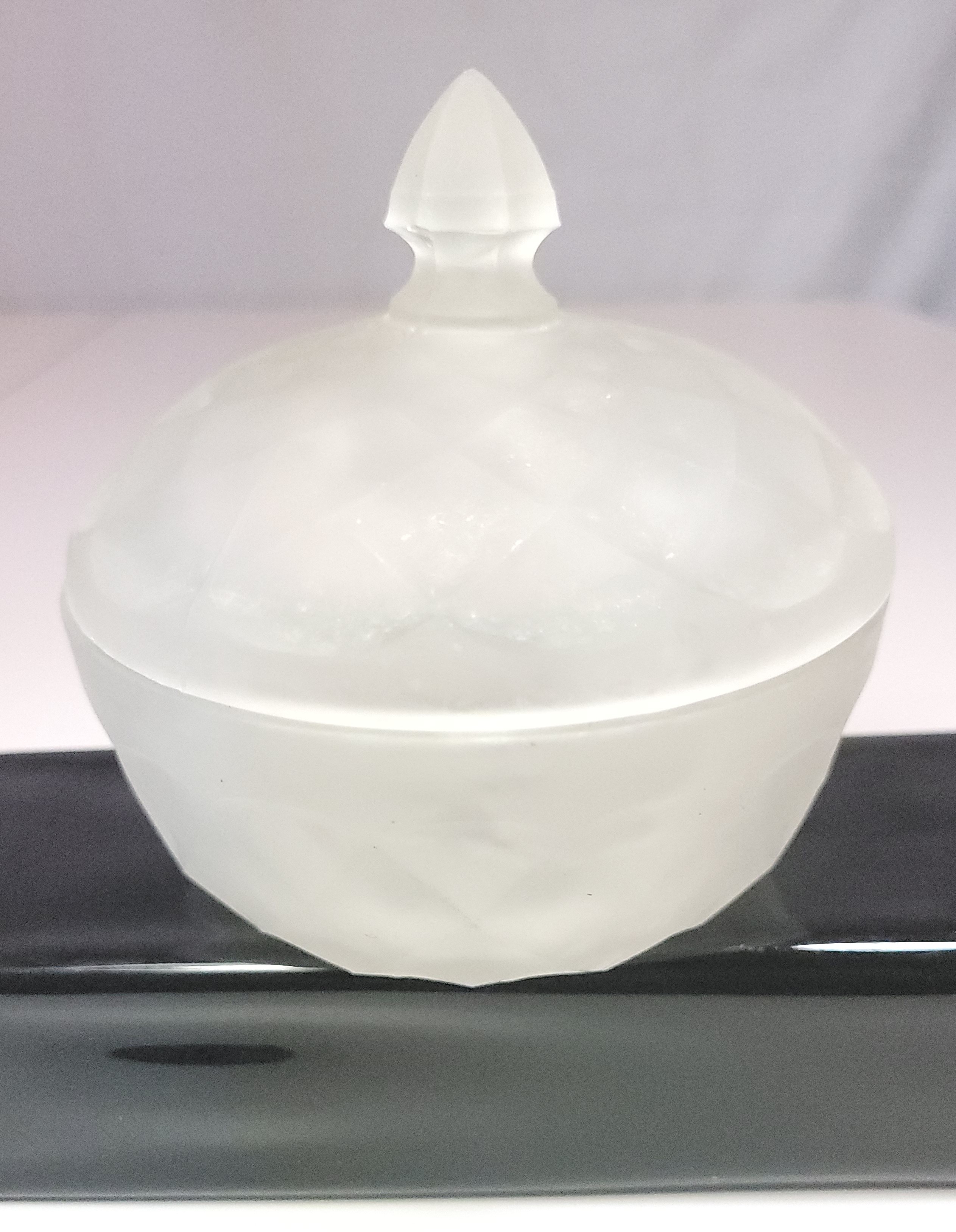 Pressed Glass Lidded Candy Dish – Frosted Satin Finish – 1960s