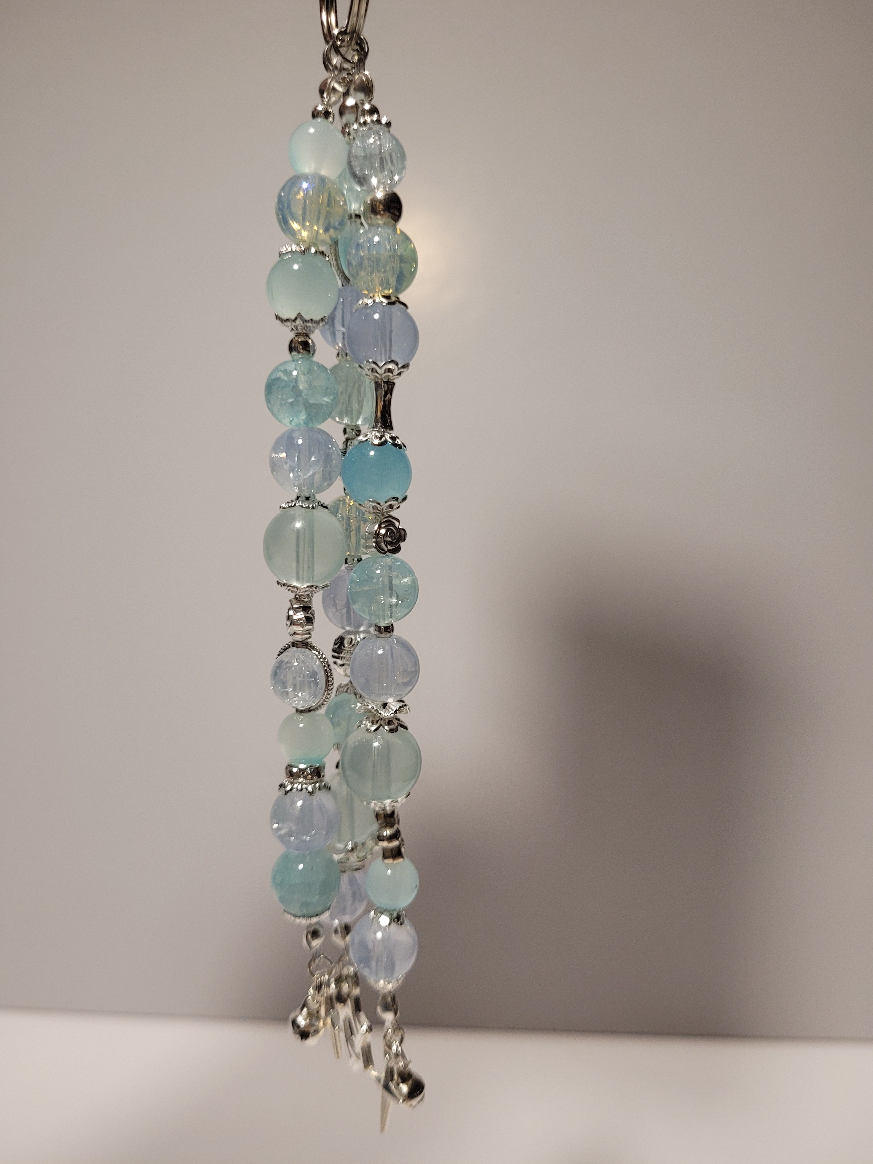 Handmade Beaded Keychain - Blue & Silver