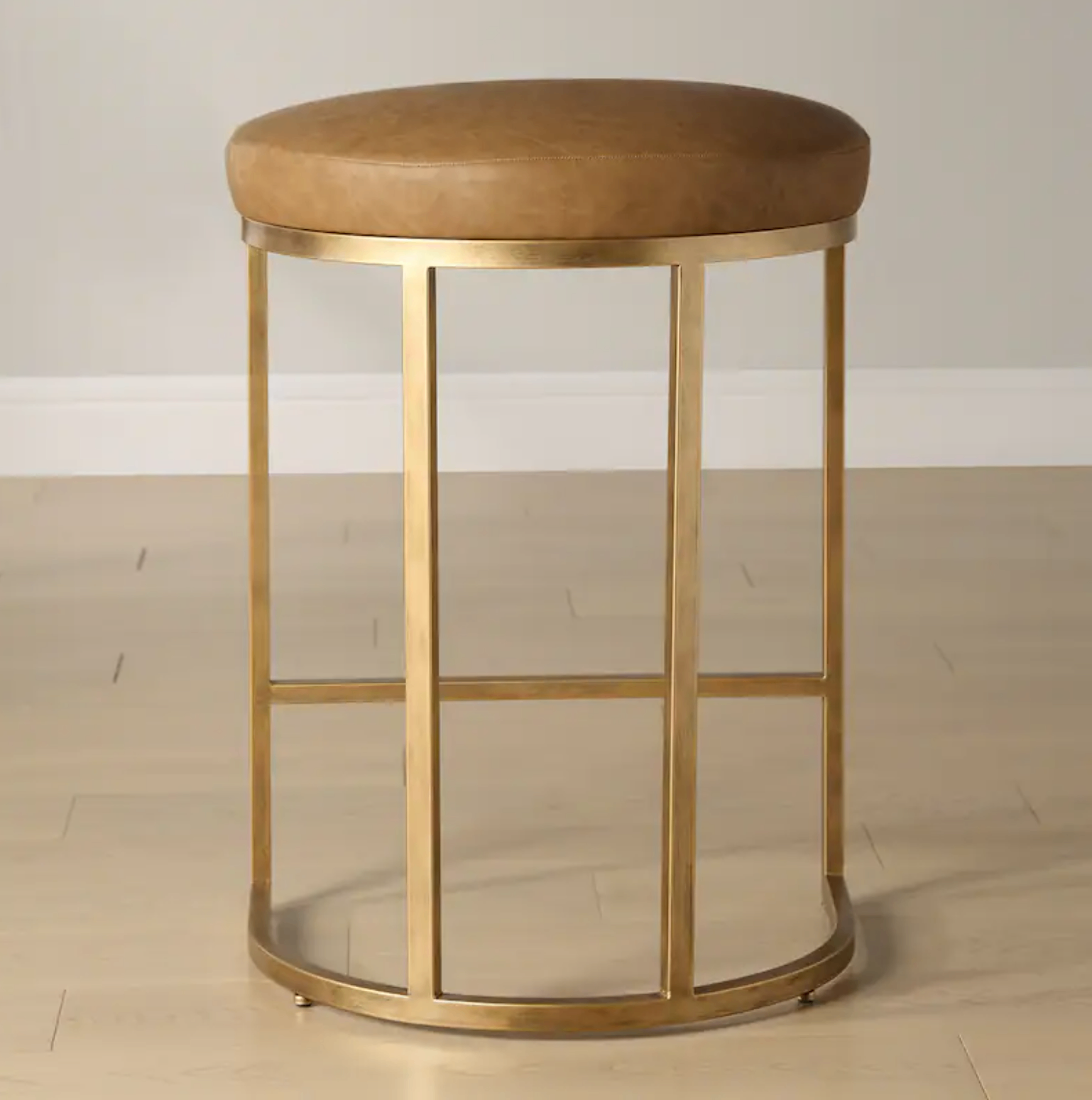 (READ DESCRIPT.) Pouf/Stool Saddle Leather Cushion on Gold Base