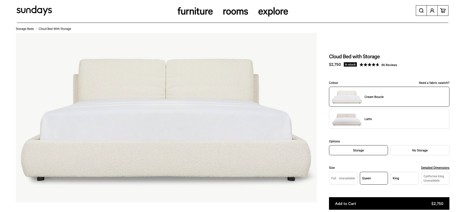 Sundays Cloud Queen Bed with Storage – Stone - photo 3