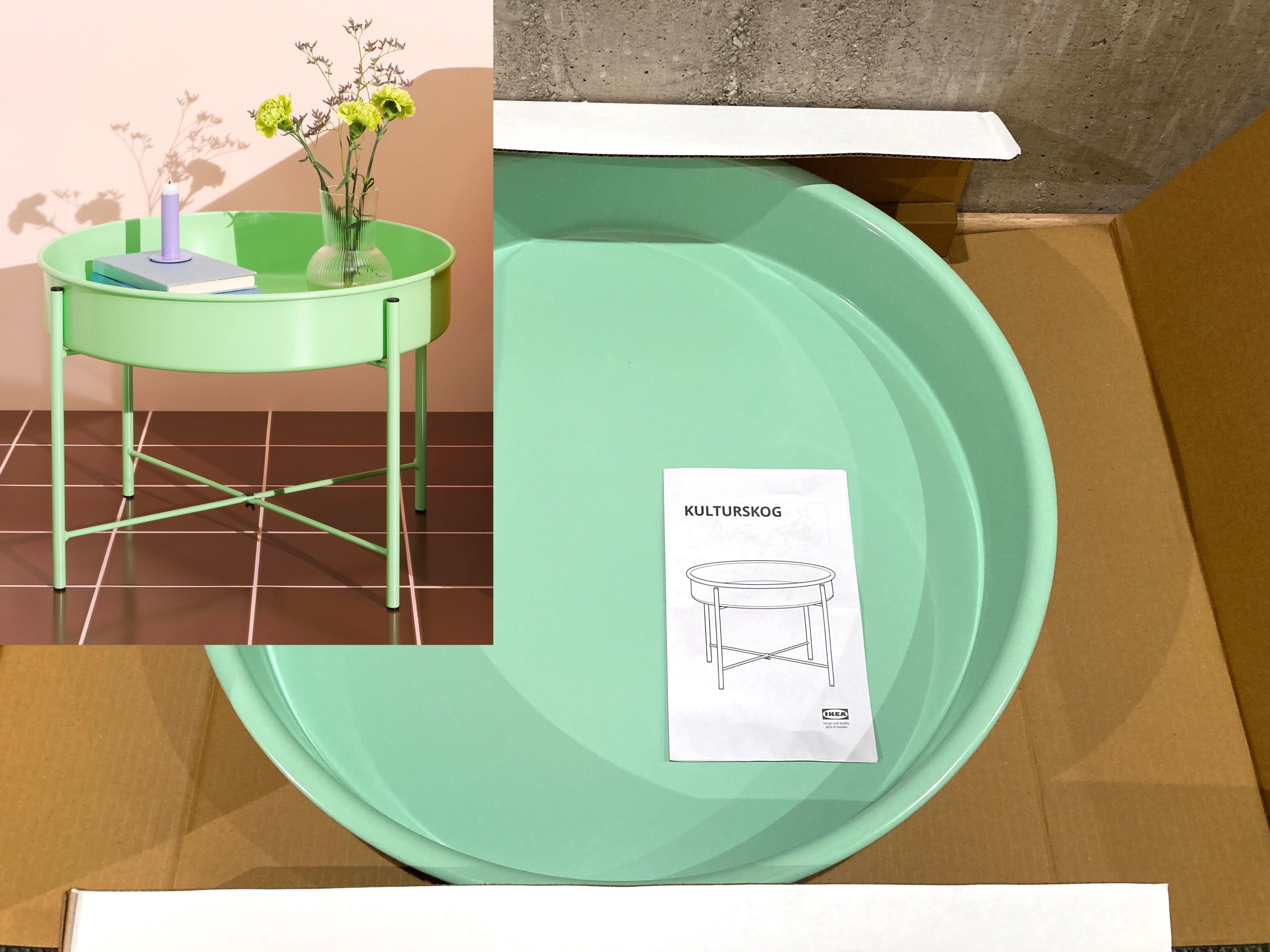 New IKEA KULTURSKOG Plant Stand Green Metal / Side Play Table