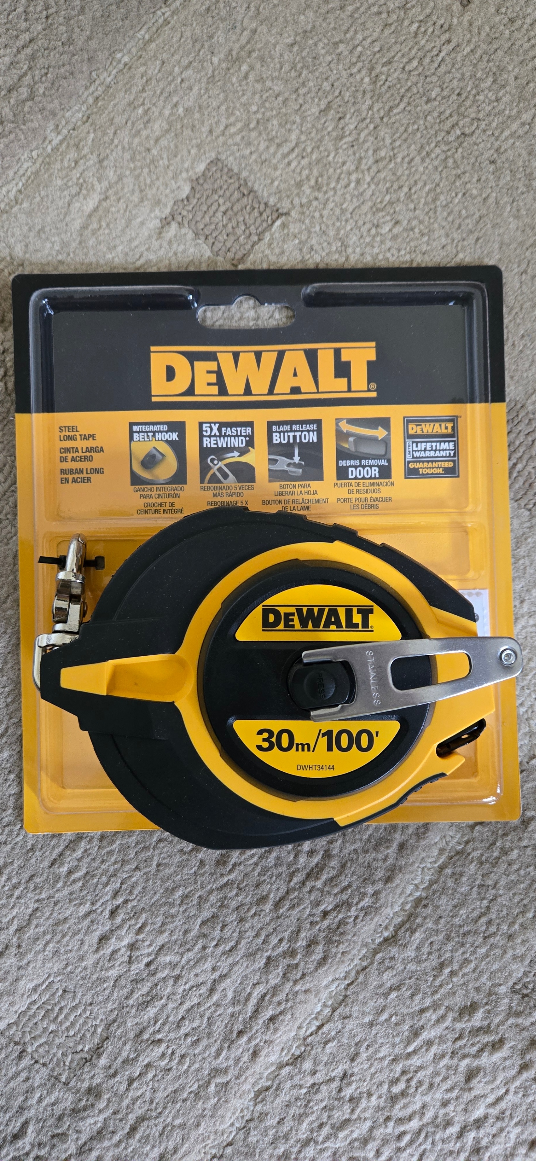 Brand New - DeWalt 30m/100’ Steel Tape Measurer, DWHT34144