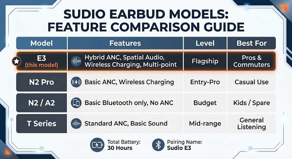 Sudio E3 Flagship Earbuds & Case - Hybrid ANC Wireless Charging - photo 5