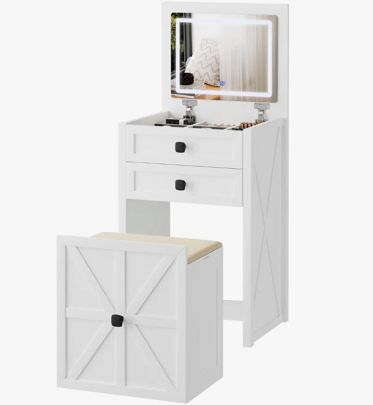 White Vanity Set with Lighted Mirror and Stool - New in box - photo 3