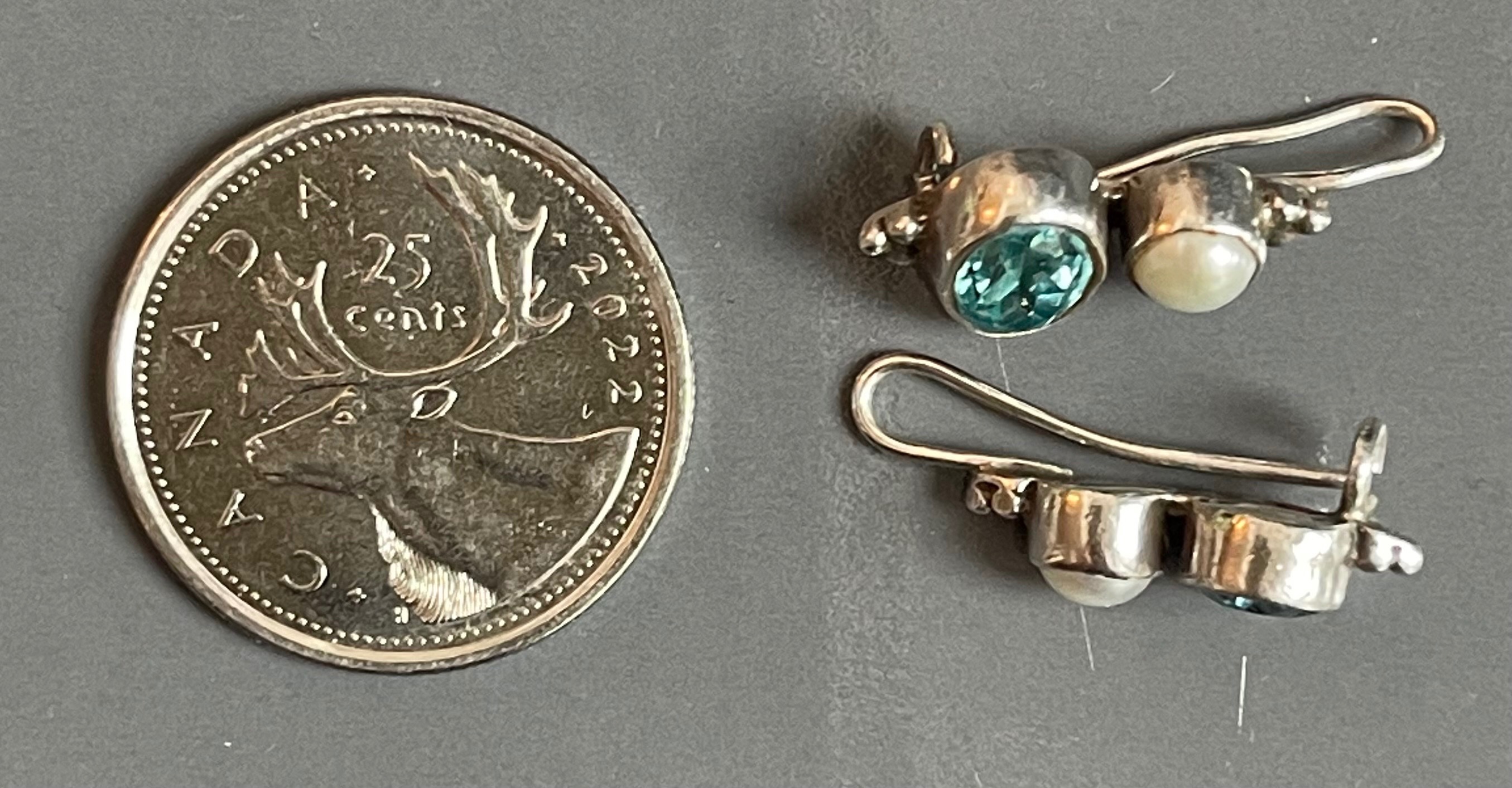 Vivid Sterling Silver "Caribbean Blue" Topaz & Pearl Earrings - photo 3