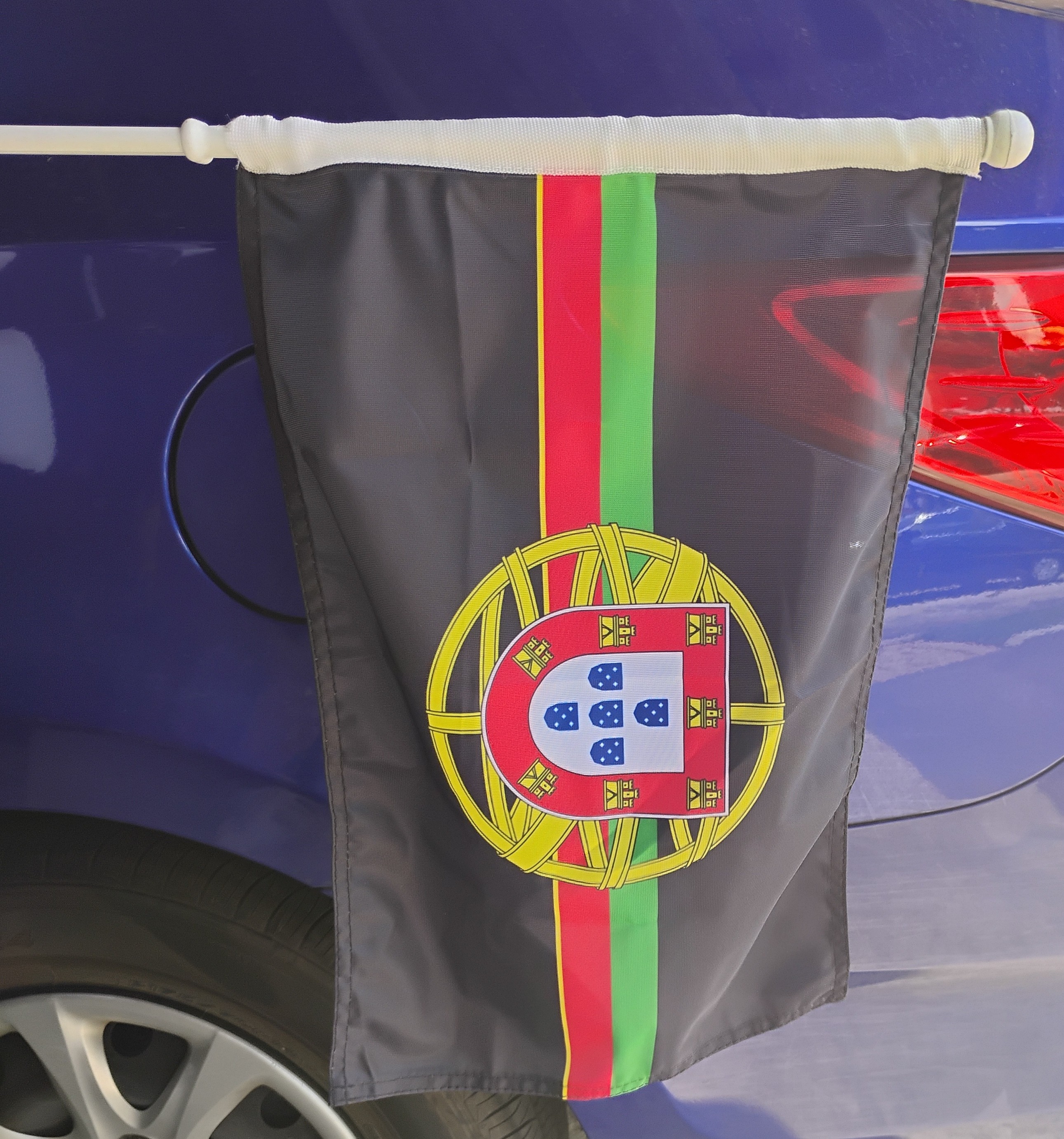 Portugal Flag- Red and Green Stripe With Car Stick Flag Pole