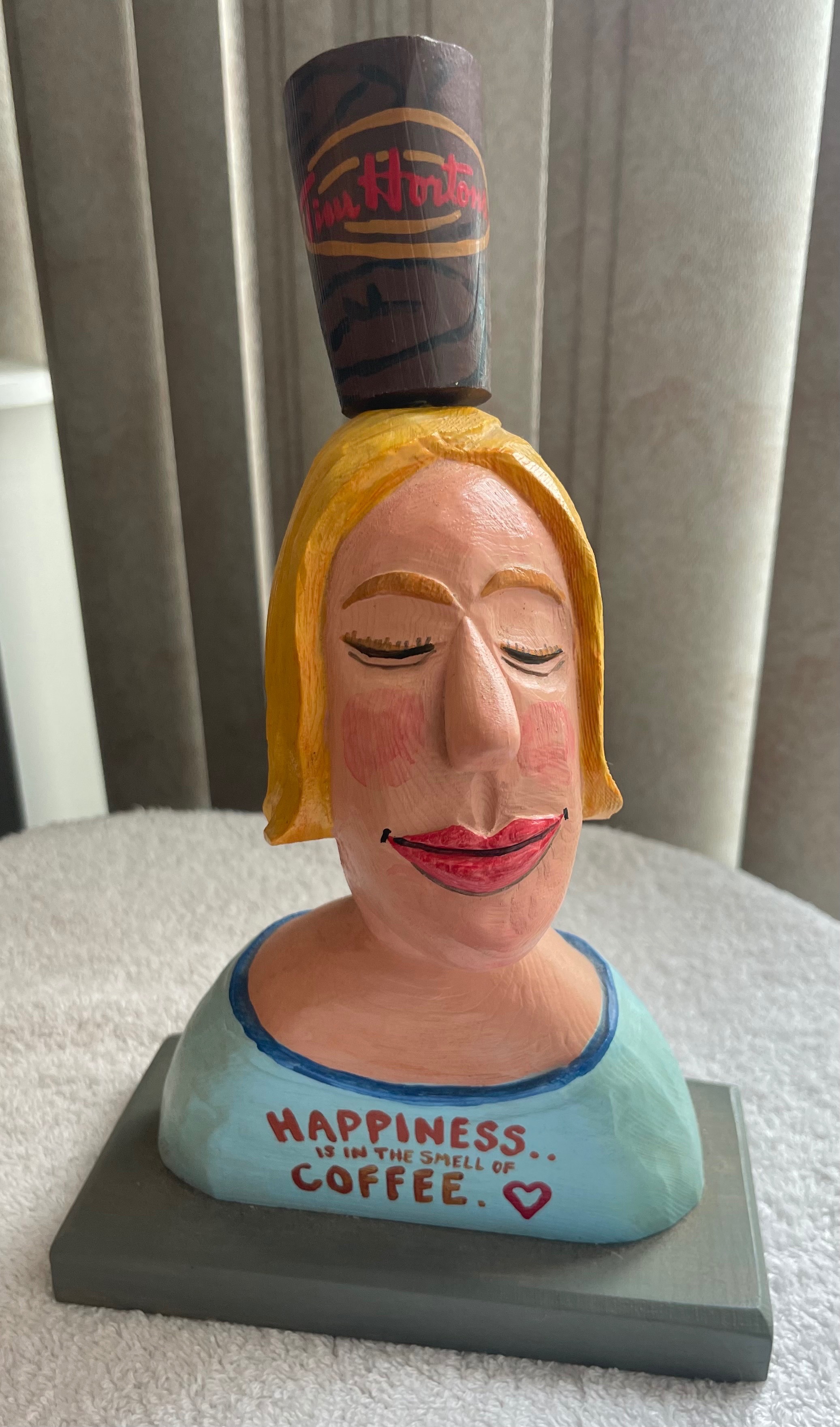 David Trant Signed Folk Art: Tim Hortons "Happiness" Sculpture