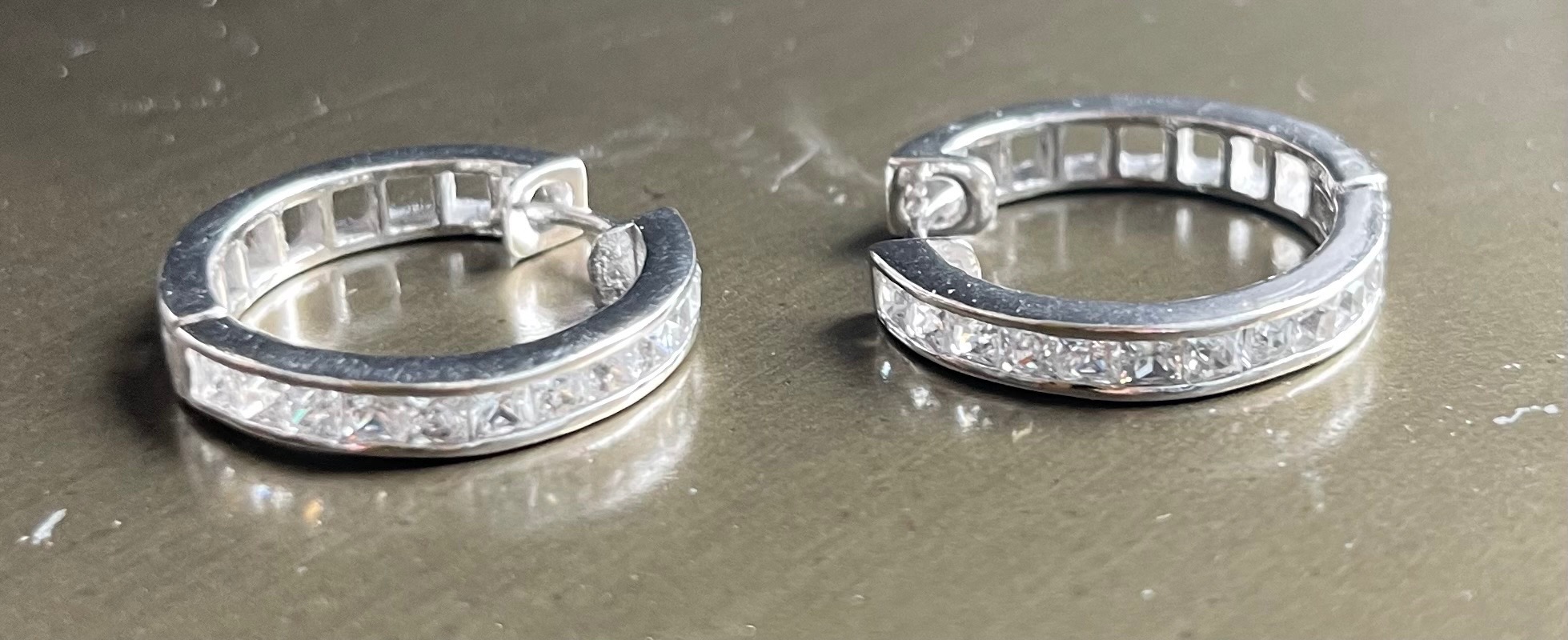 Vintage CZ Sterling Silver Channel-Set Huggie Hoop Earrings - photo 2