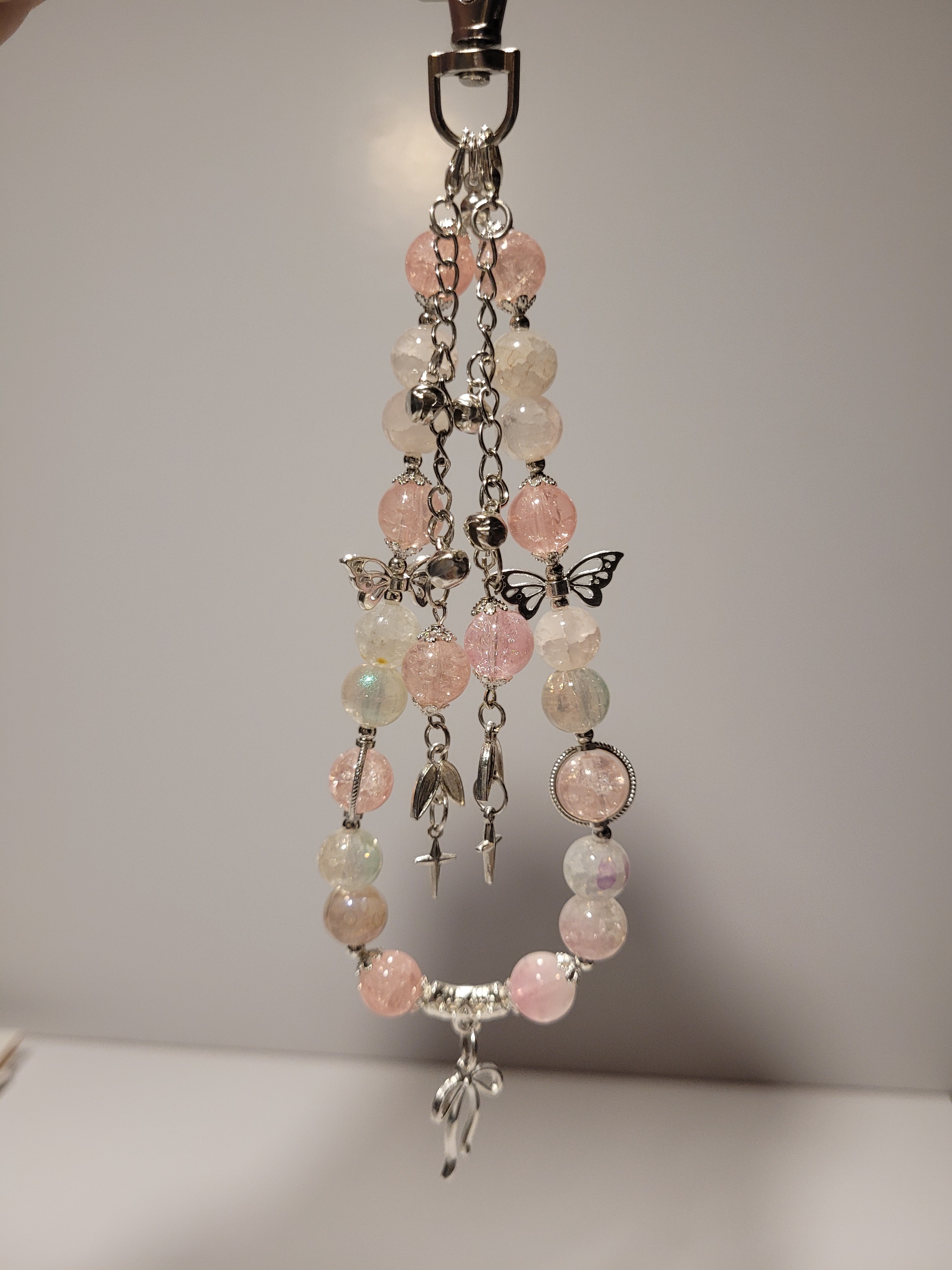 Handmade Beaded Keychain - Pink & Silver - photo 2