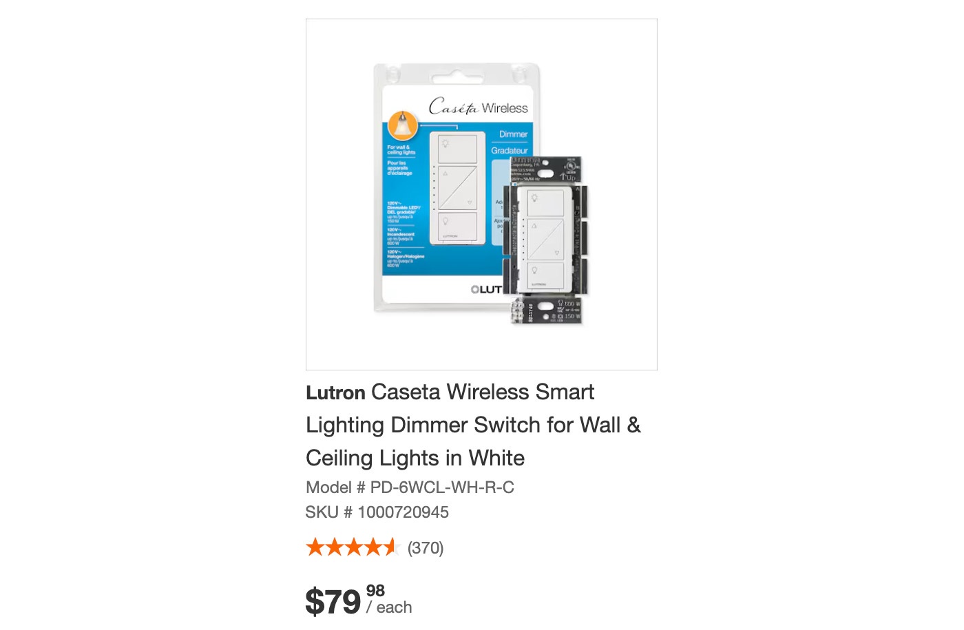 Lutron Caseta in-wall dimmer, PD-6WCL-WH-RC - photo 3