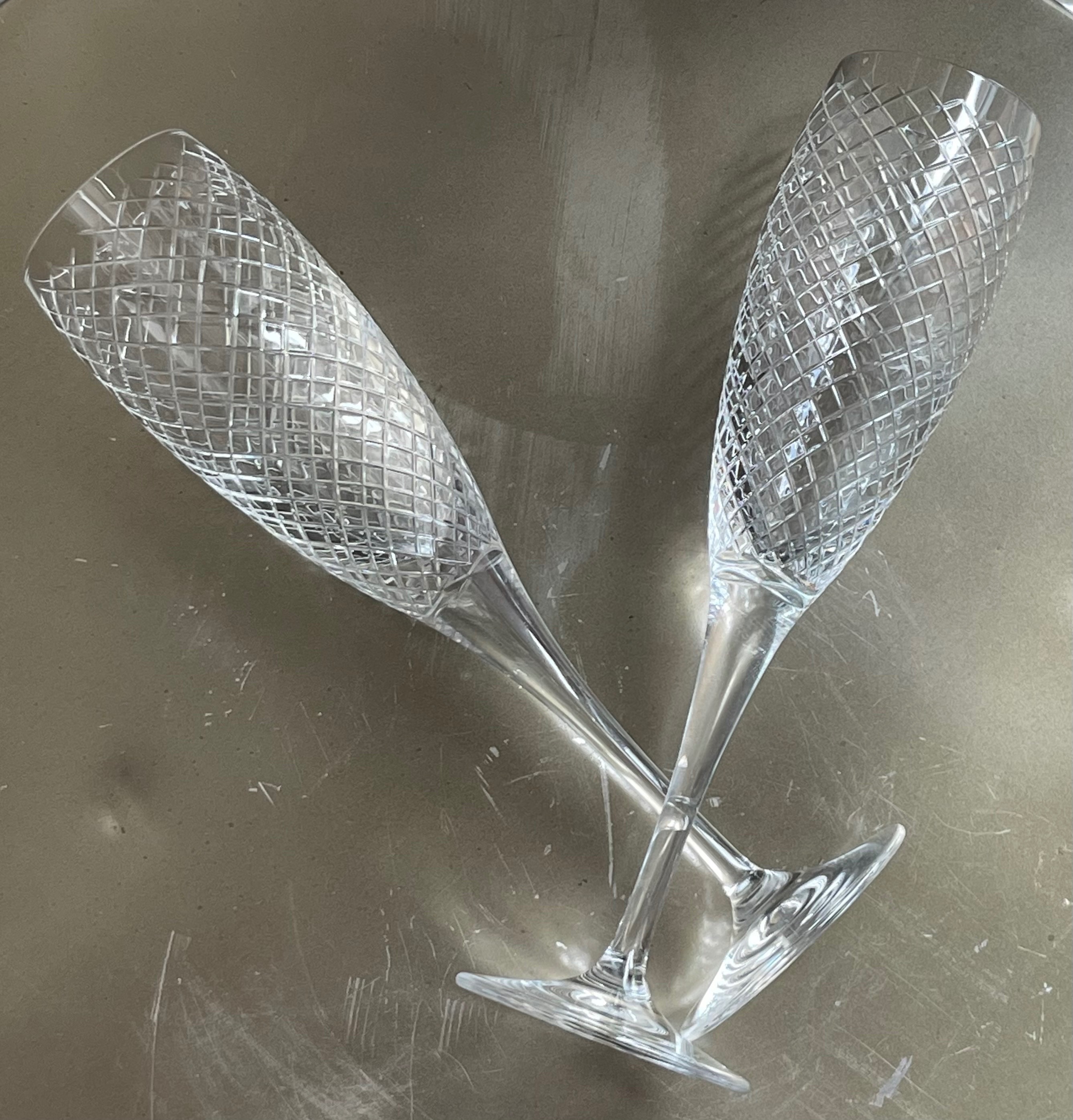 2 Rare Mario Cioni Italian Crystal Champagne Flutes - photo 2