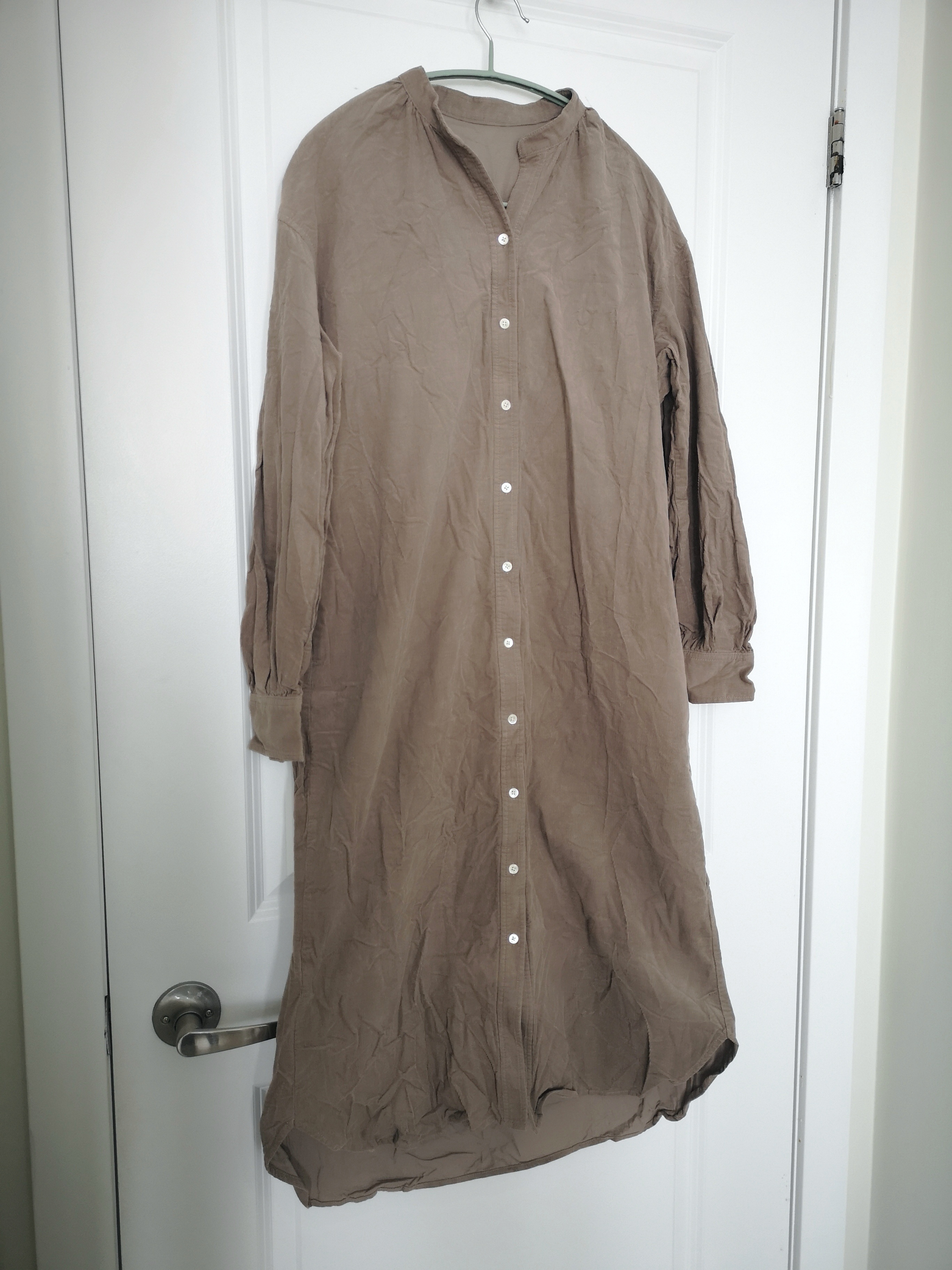 Oversized Beige Corduroy Shirt Dress Korean Minimal Unisex - photo 5