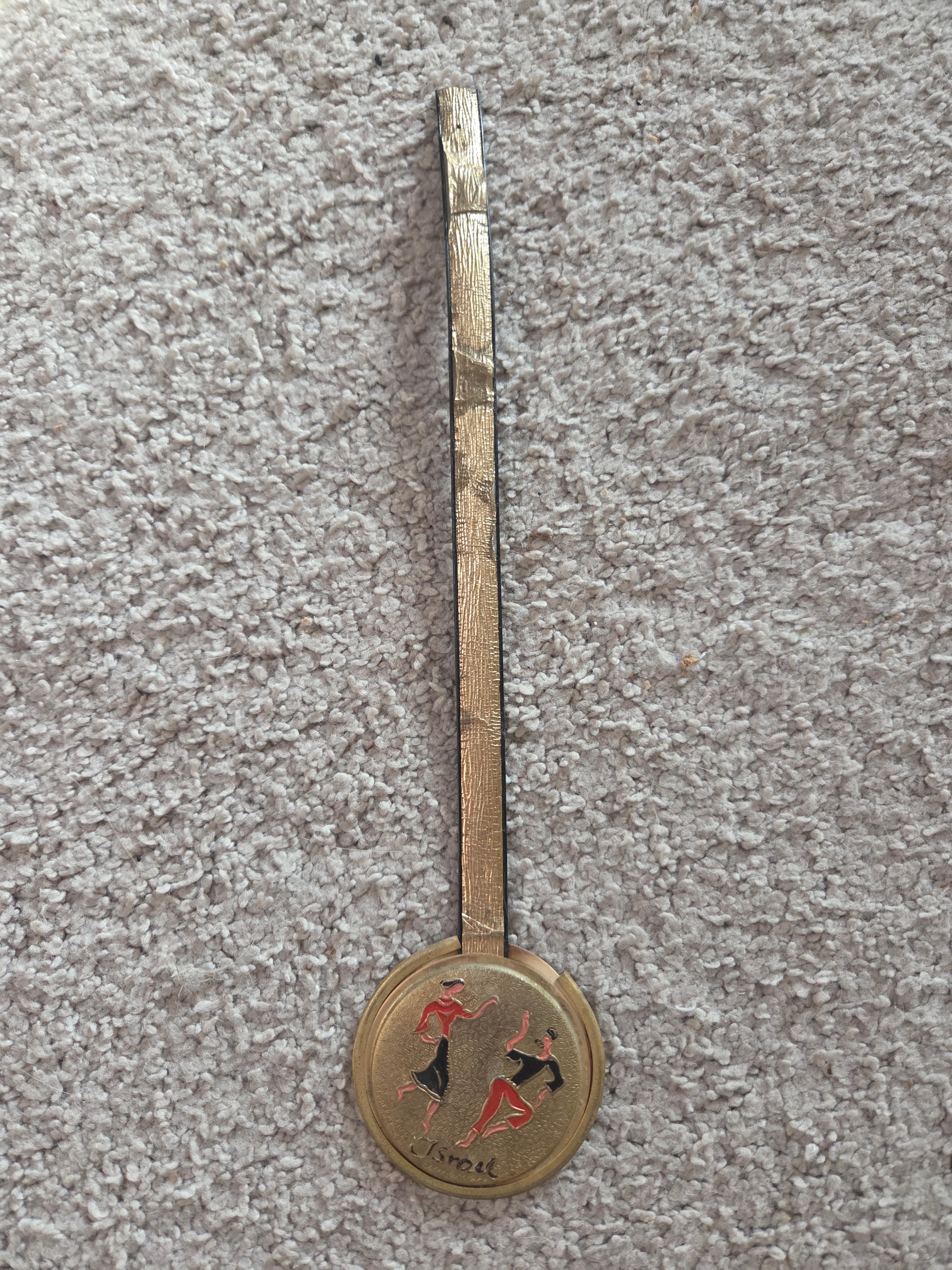 Vintage Israeli Brass Bookmark, Folk Dancers, Mid-Century Judaic
