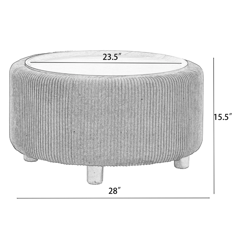 Round Ottoman Coffee Table with Wooden Tray Top (New in box) - photo 5