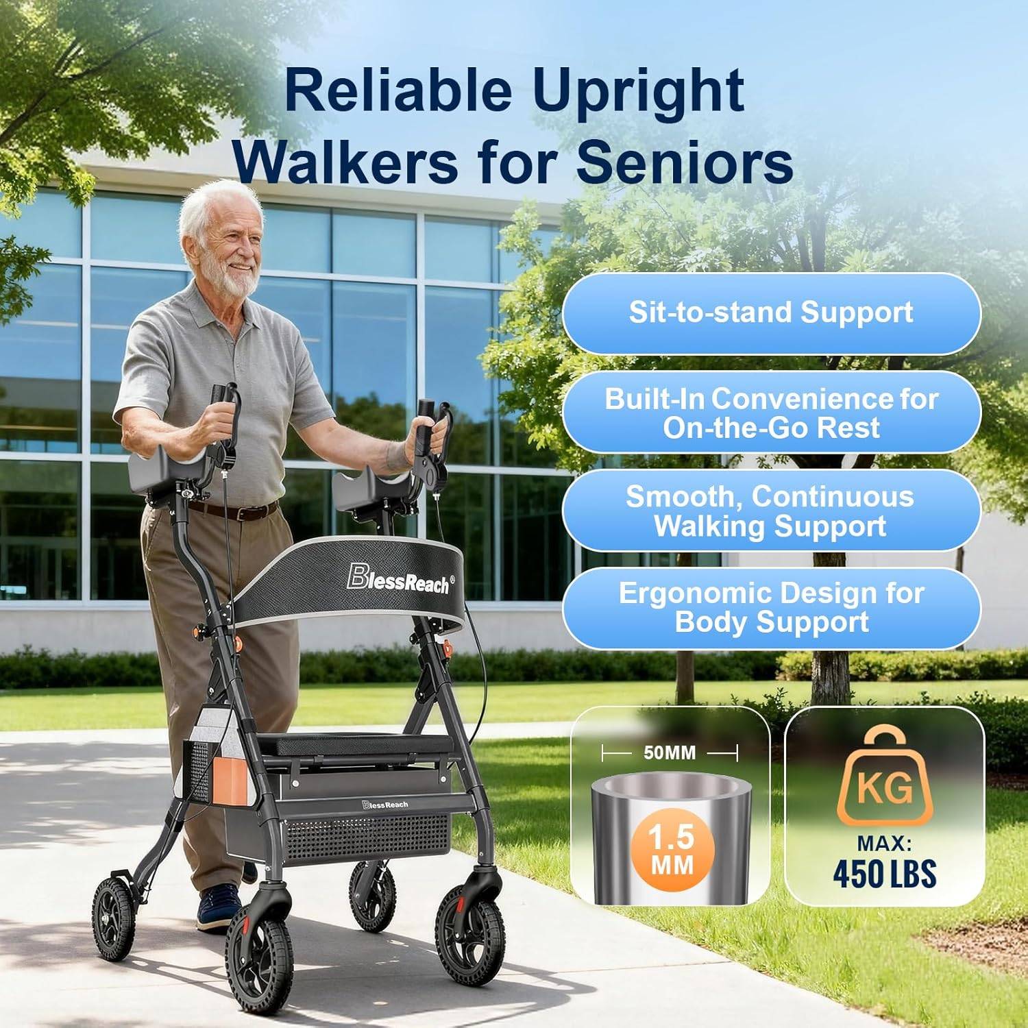 BlessReach Heavy Duty Upright Rollator Walker - photo 5