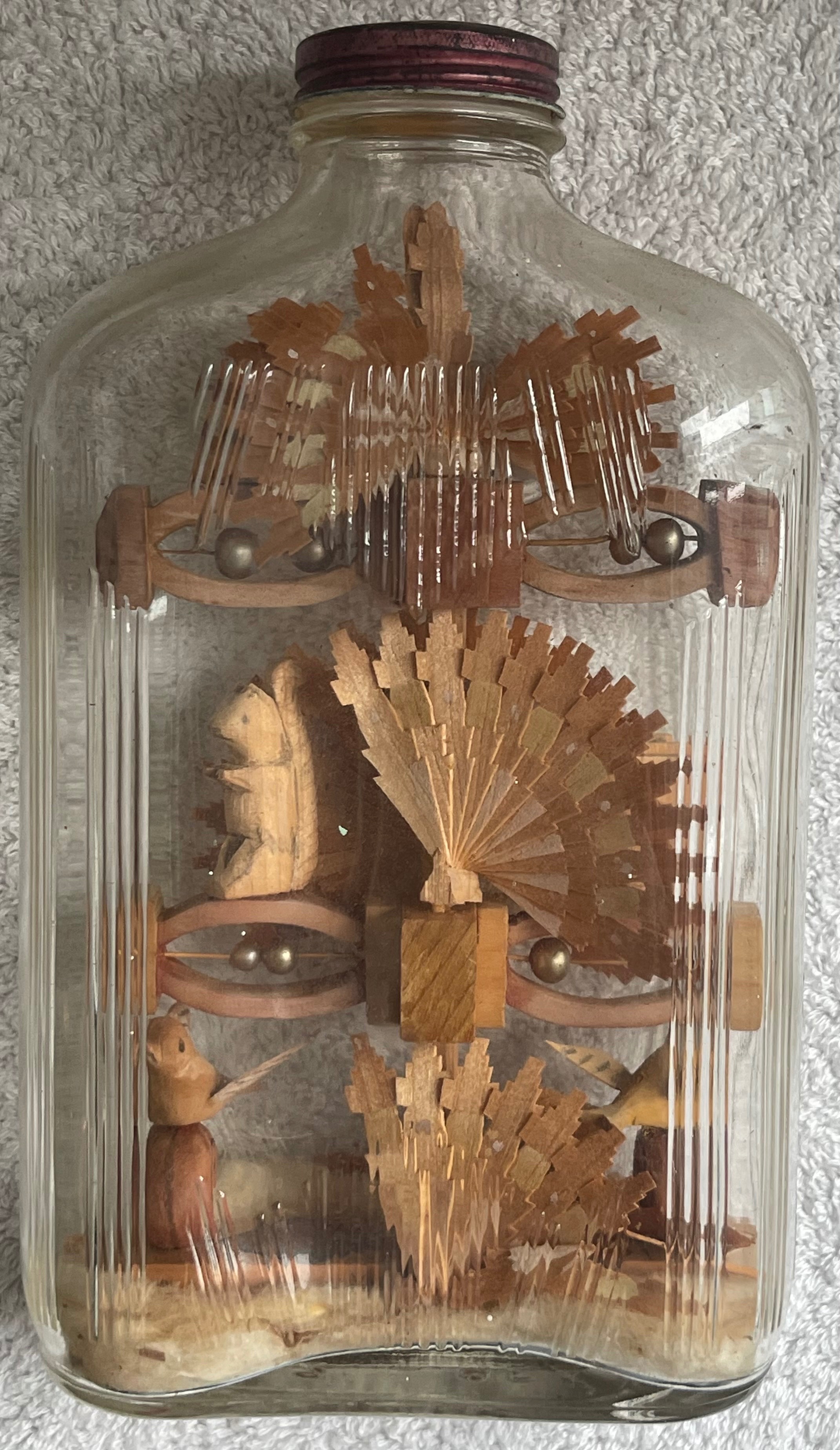 Rare Antique Hand-Carved "Whimsey" Bottle (Animals & Trees)