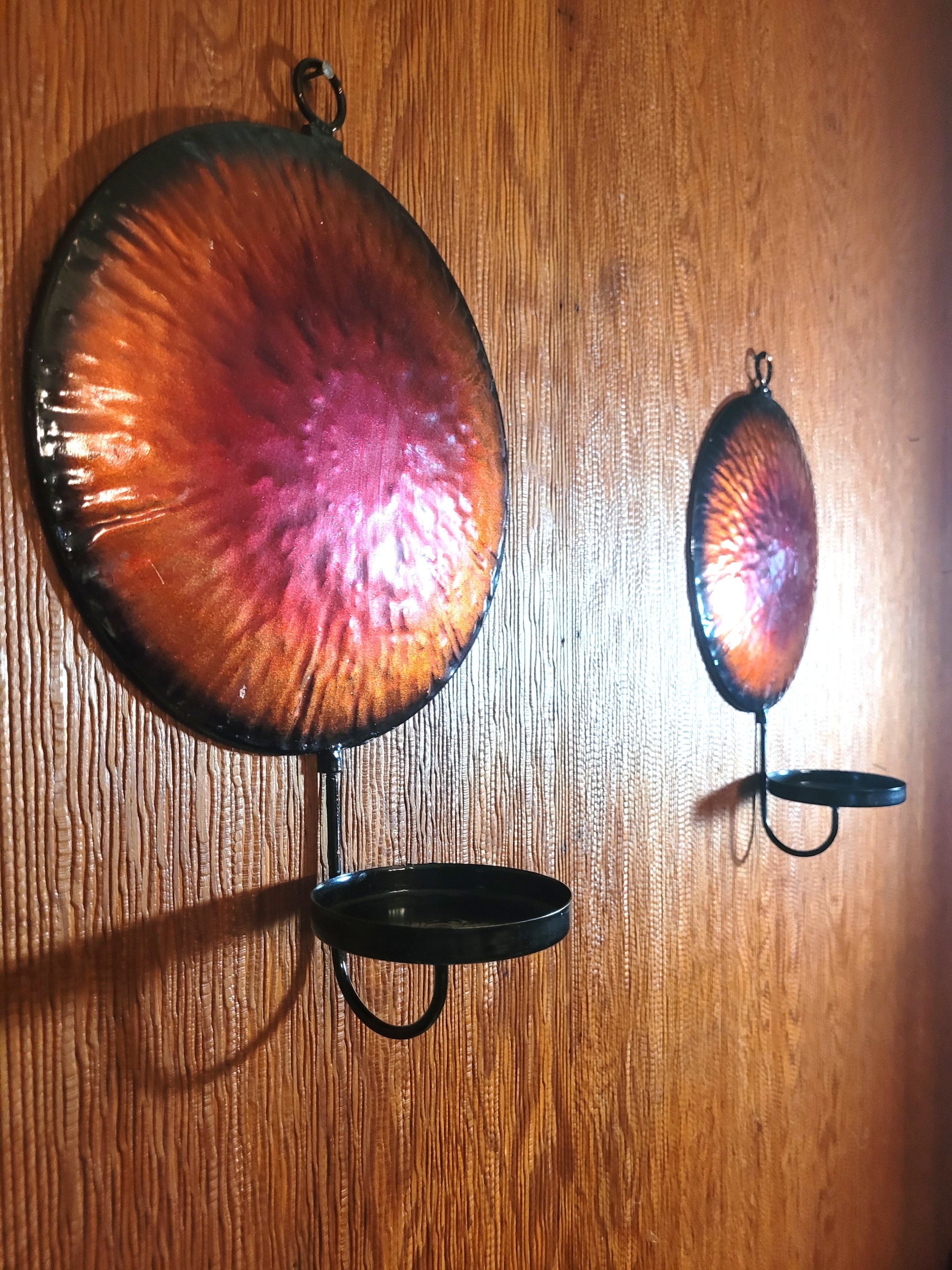 Set of 2 Sunburst Hammered Metal Wall Sconces - 9.25" Diameter