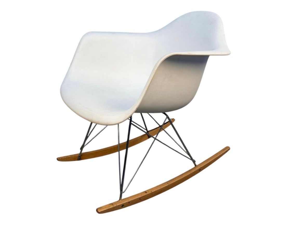 Eames style molded fiberglass rocking chair- White