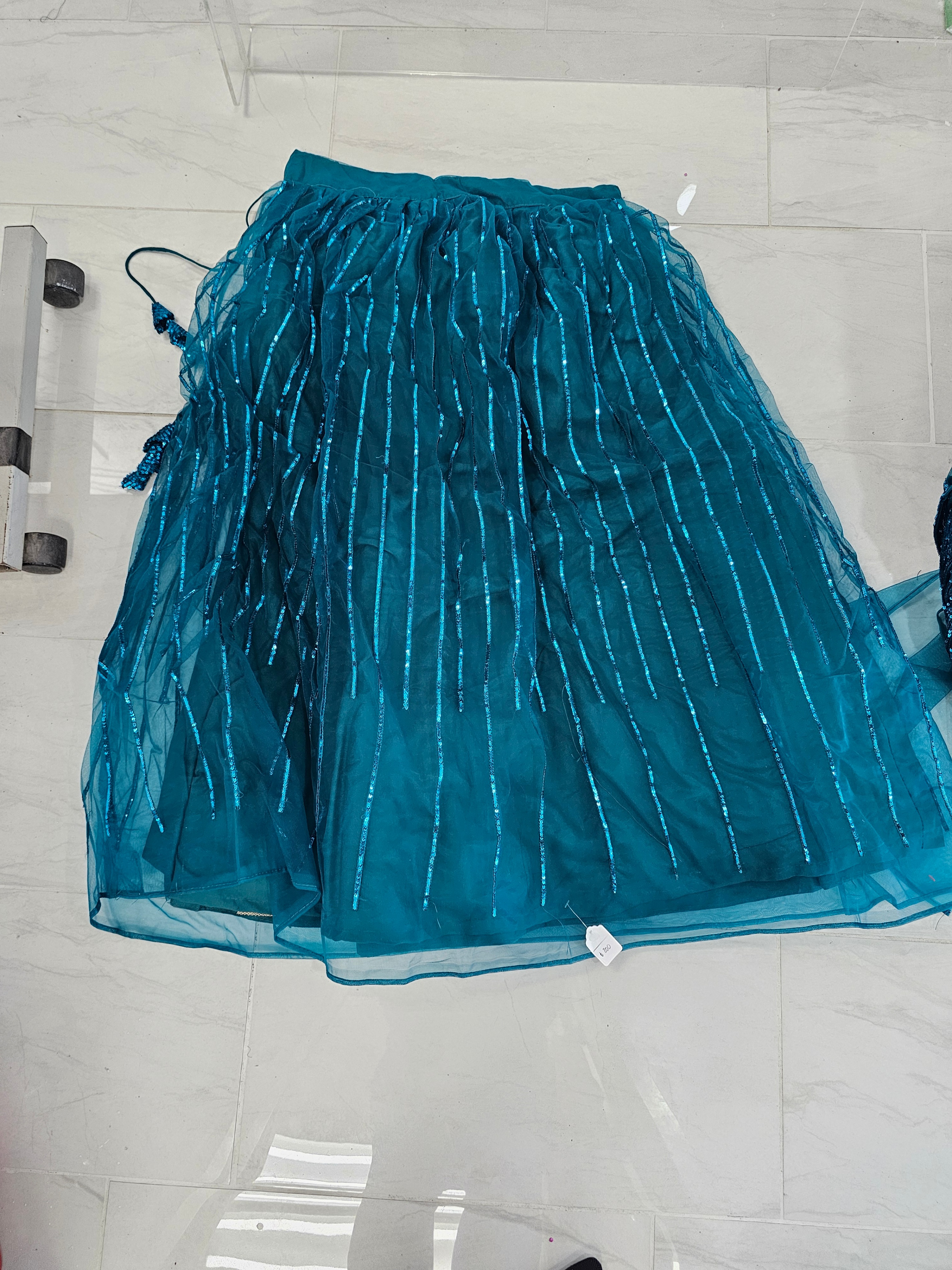 Teal Sequin Crop Top and Skirt Set