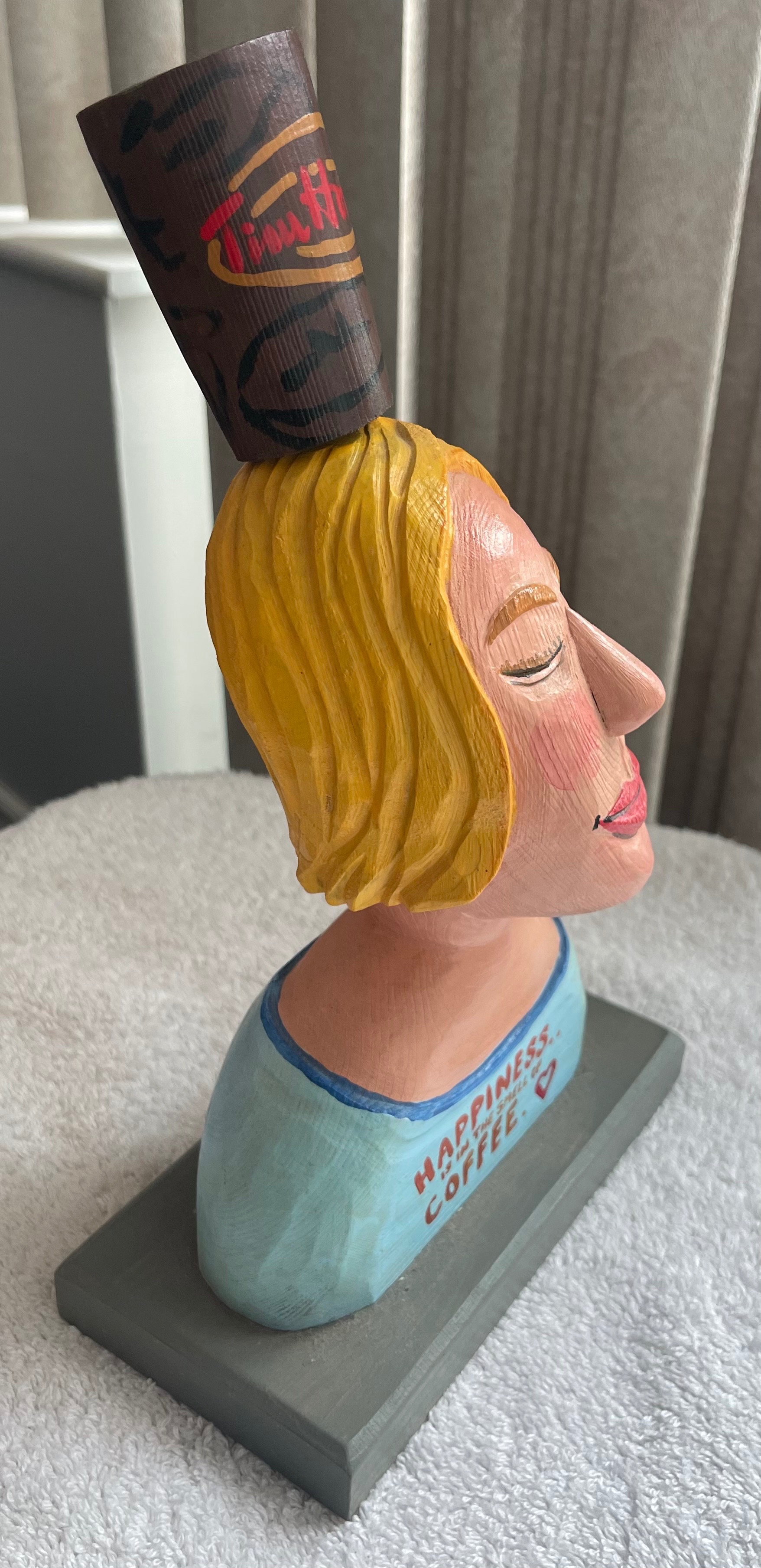 David Trant Signed Folk Art: Tim Hortons "Happiness" Sculpture - photo 3