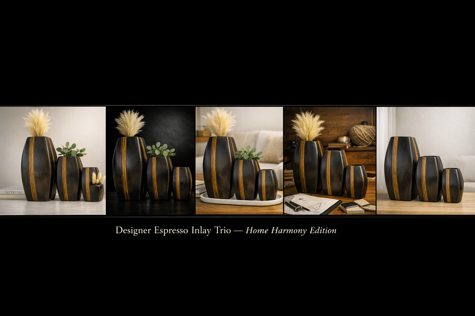 Artisan Sculptural Vases – Designer Espresso Inlay Trio - photo 2