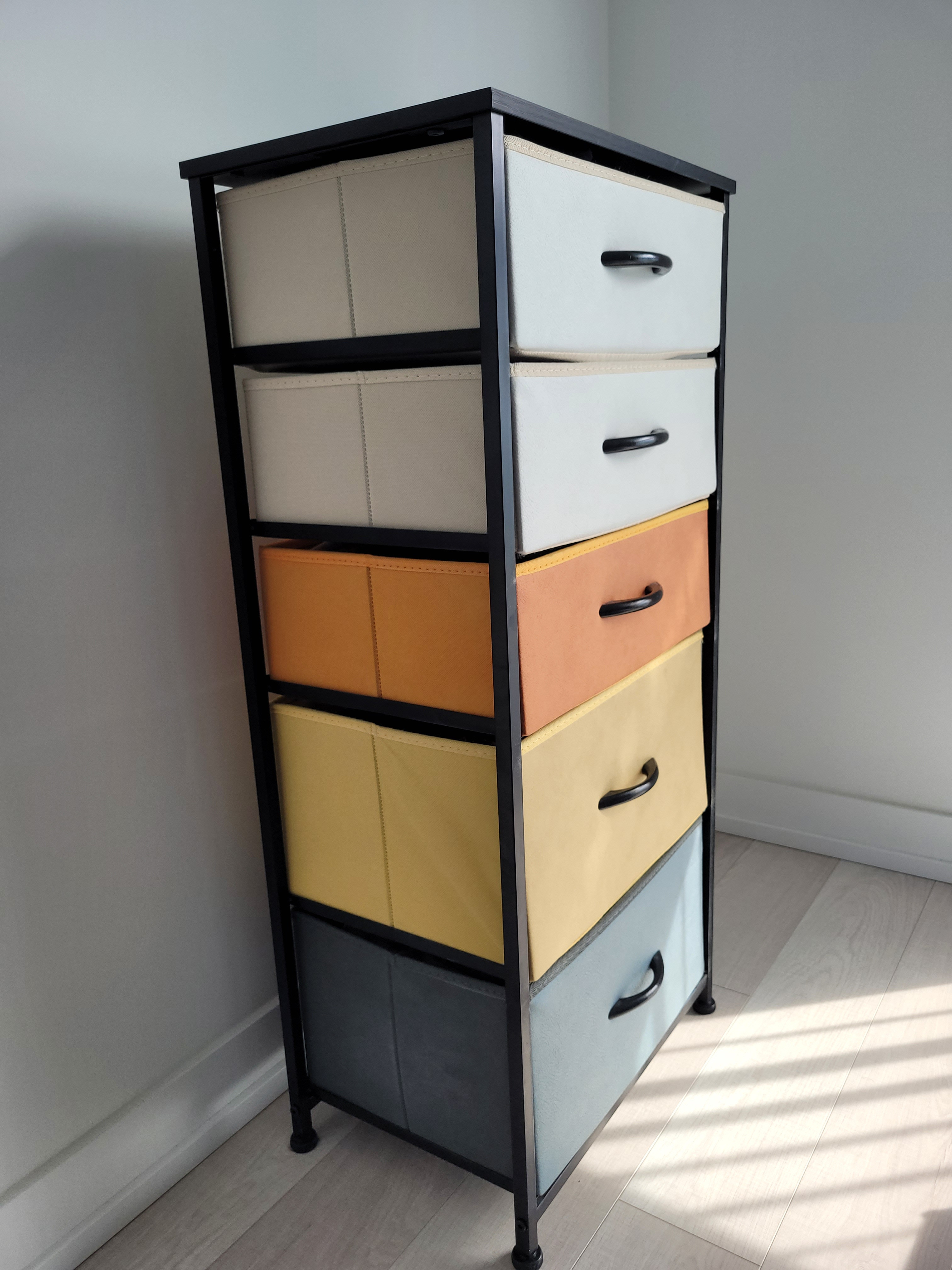 Multicolor Compact 5-Drawer Fabric Dresser Wood Top Steel Frame - photo 5