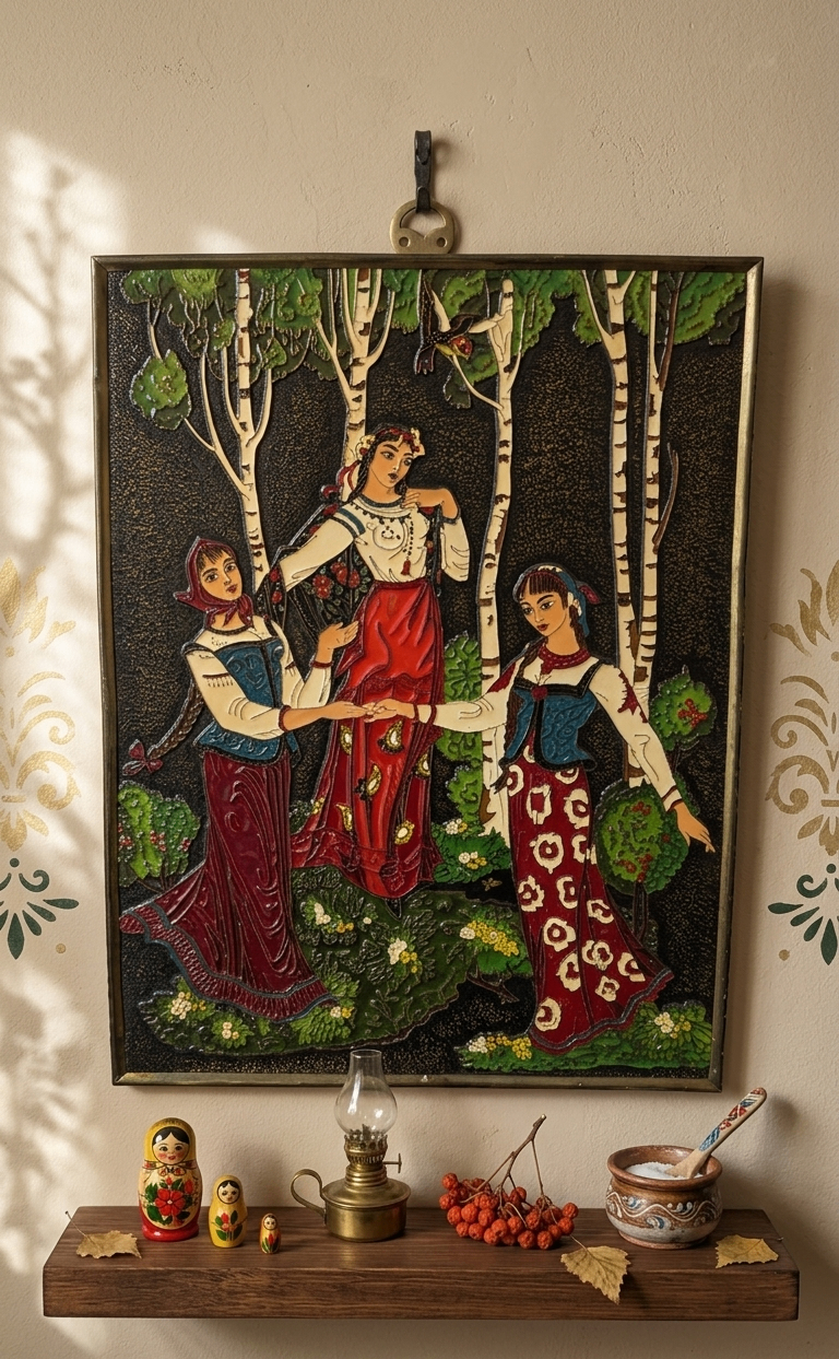 Vintage Russian Folk Art Wall Hanging