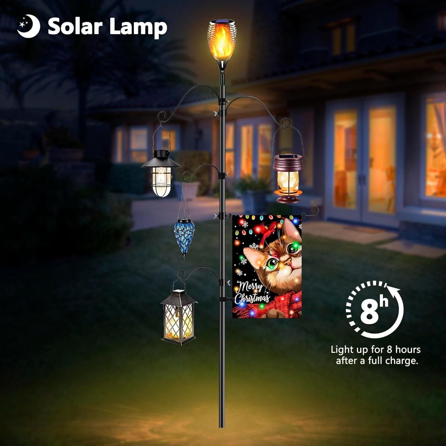 Solar Flame Torches Shepherds Hook Garden Lamp Stand - photo 3