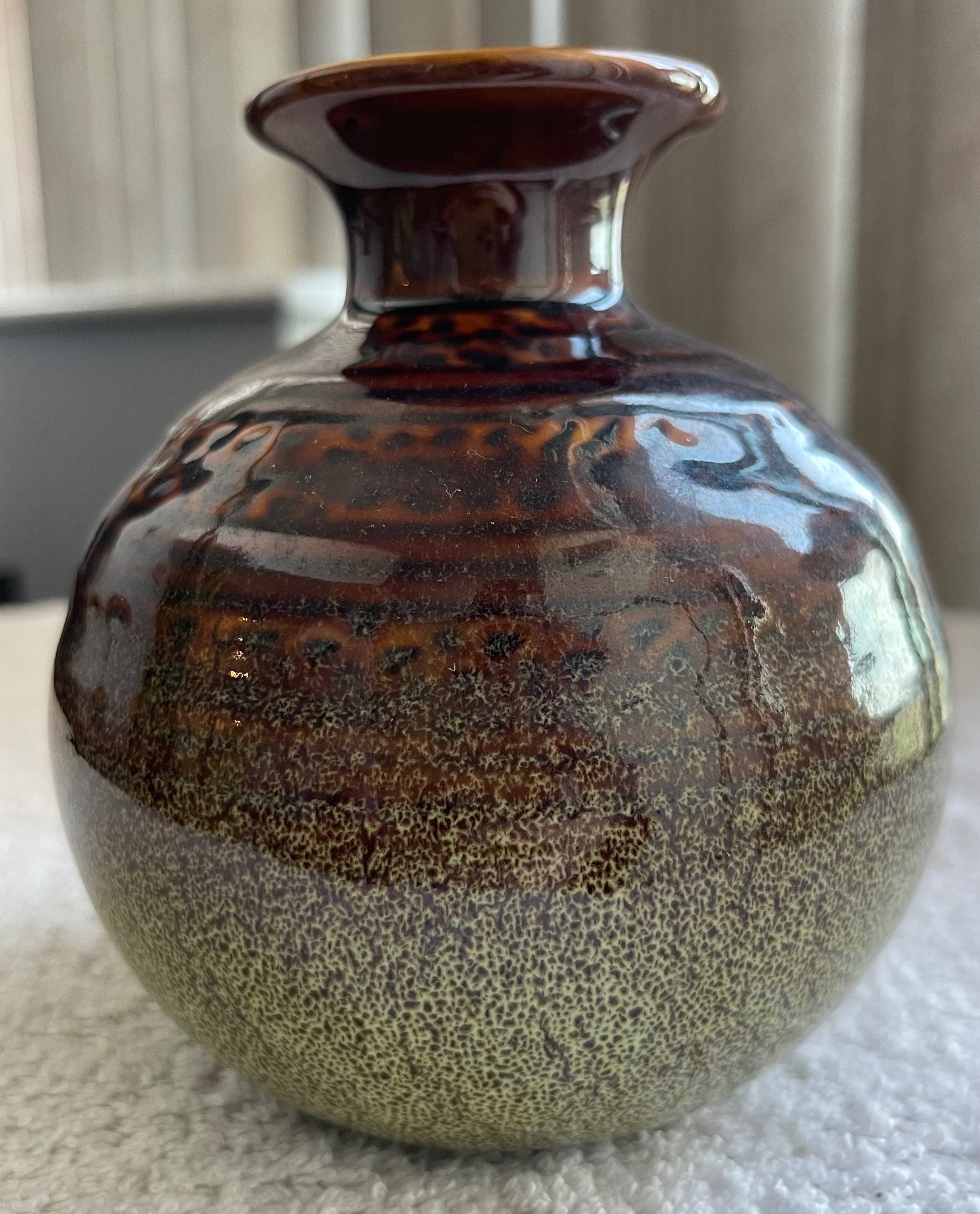Vintage Drip Glaze Pottery Vase — Earthy Tones