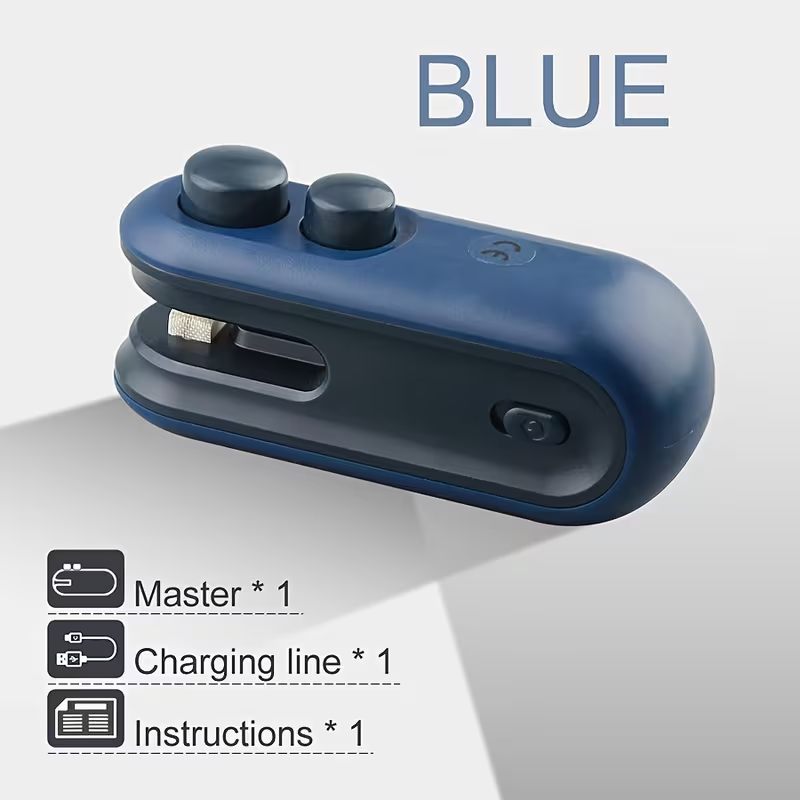 Blue Portable Snack Bag Sealer w/ Magnetic Rechargeable Battery