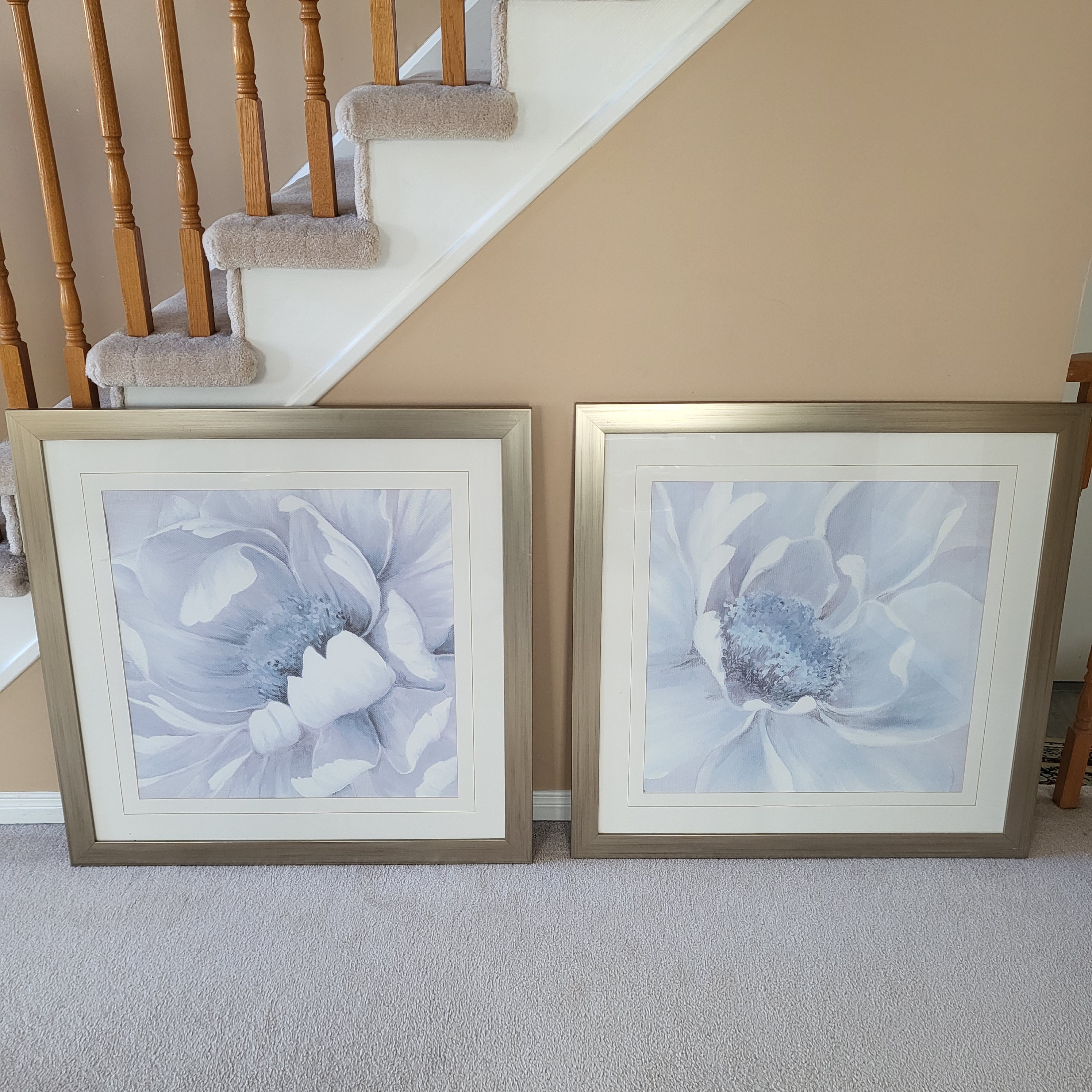 Great Condition 2 Large Pastel Flower Canvases - South Ajax