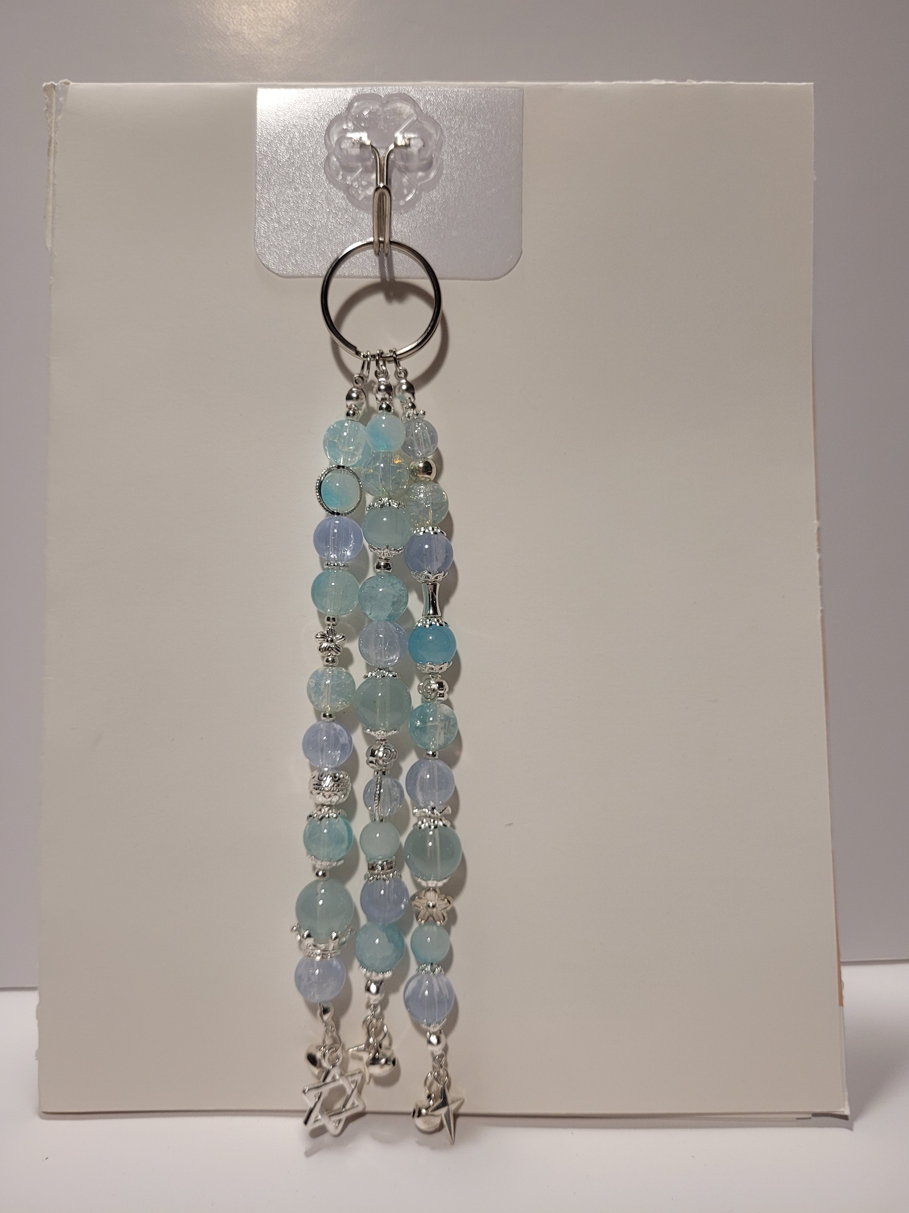 Handmade Beaded Keychain - Blue & Silver - photo 2
