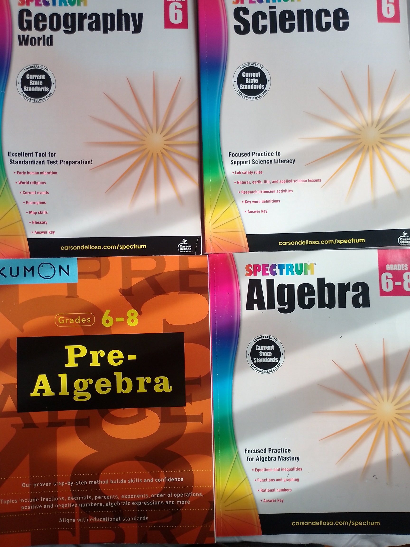 Spectrum, Kumon Grade 6-8 Workbooks, 4 books