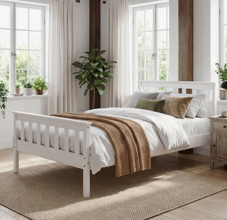 White Solid Wood Twin Bed Frame with Slat Support - New in box - photo 2