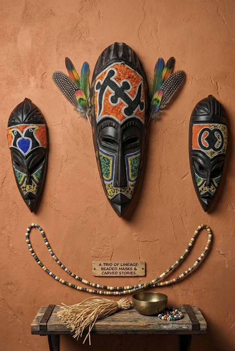 Lineage: African Beaded Masks - Set of 3 - Show Piece