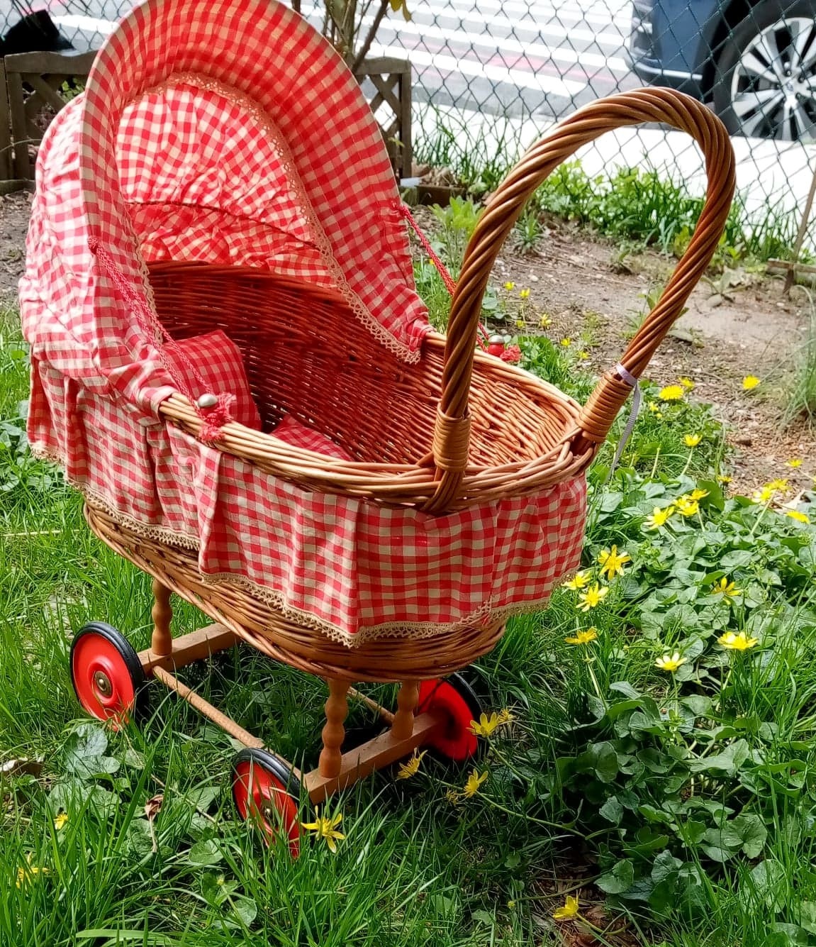 vintage-style wicker doll carriage