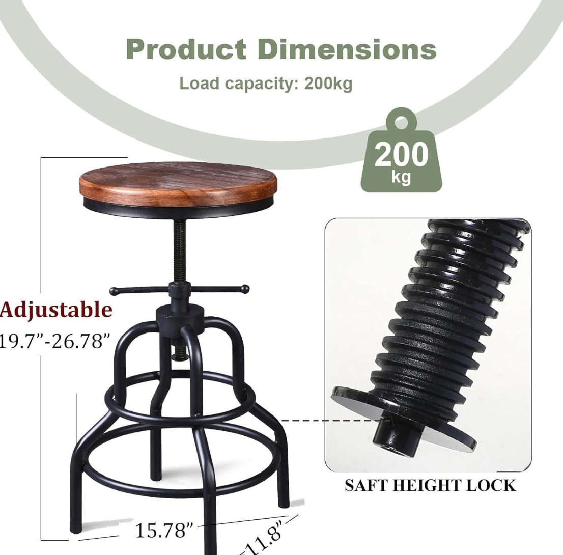 Industrial Swivel Bar Stool - Wood Seat - photo 3