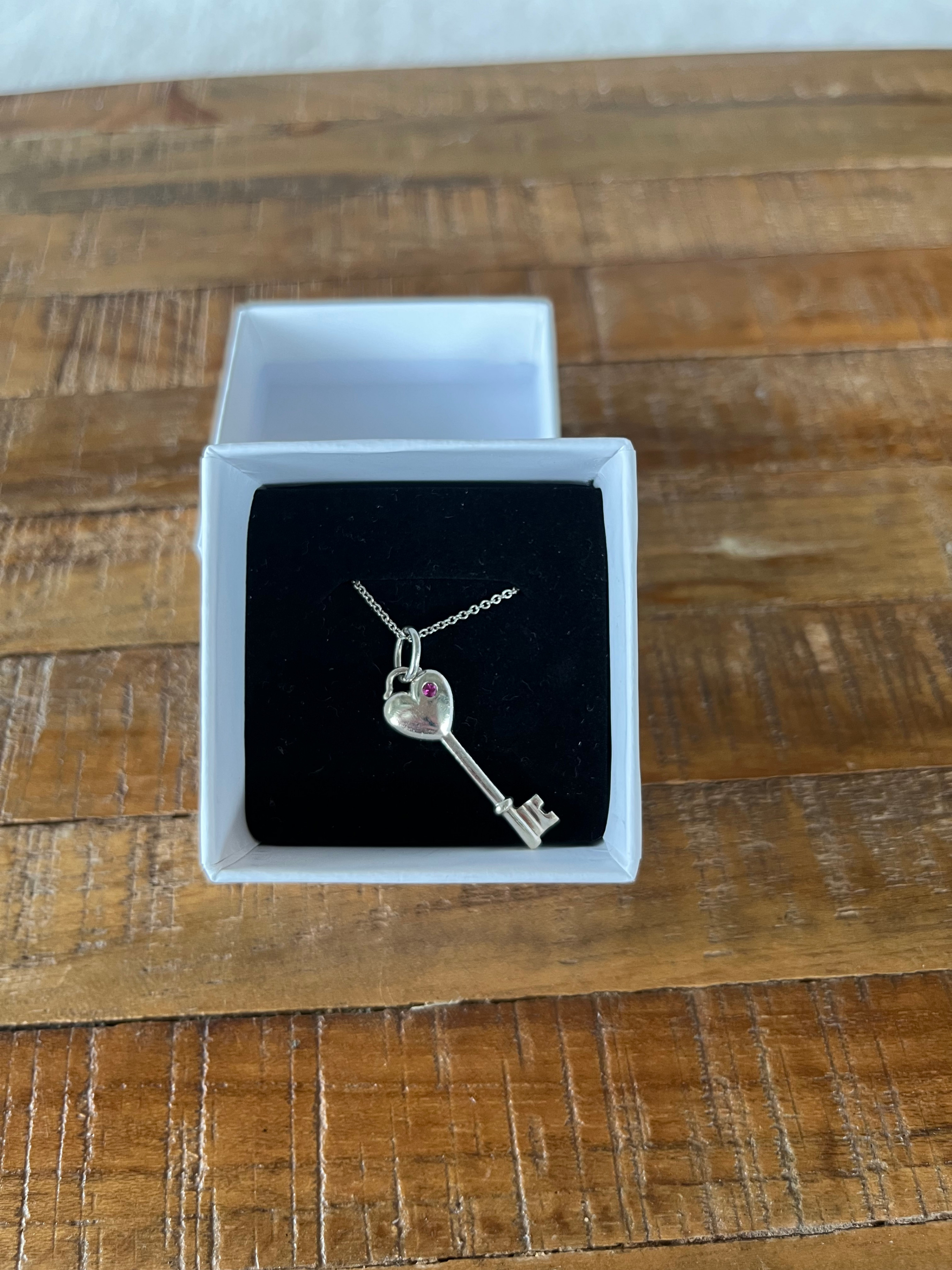 Tiffany & Co. 925 Silver Heart Key Pendant w/sapphire & chain - photo 5
