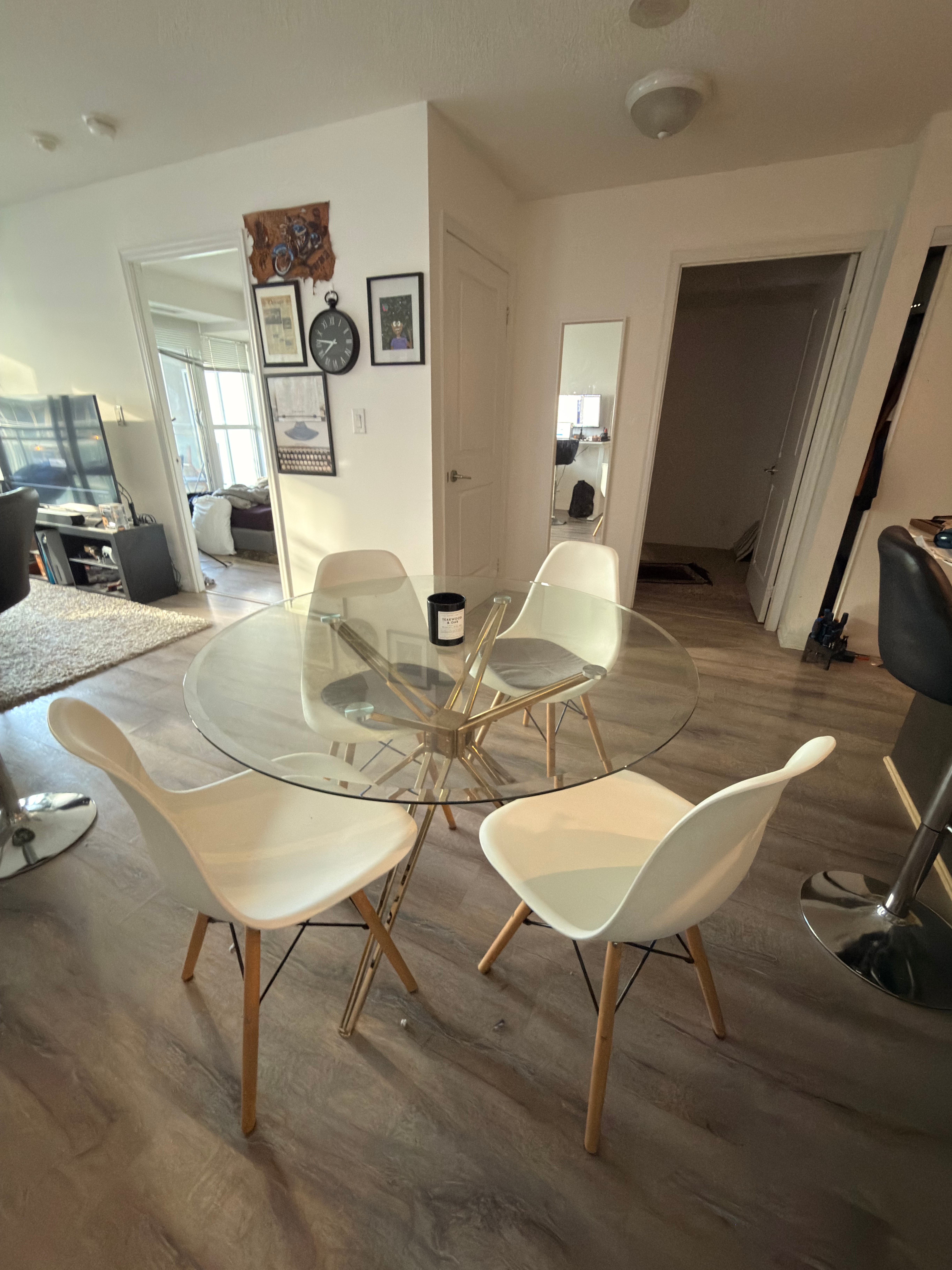 Modern Glass Dining Table + 4 Chairs – $150