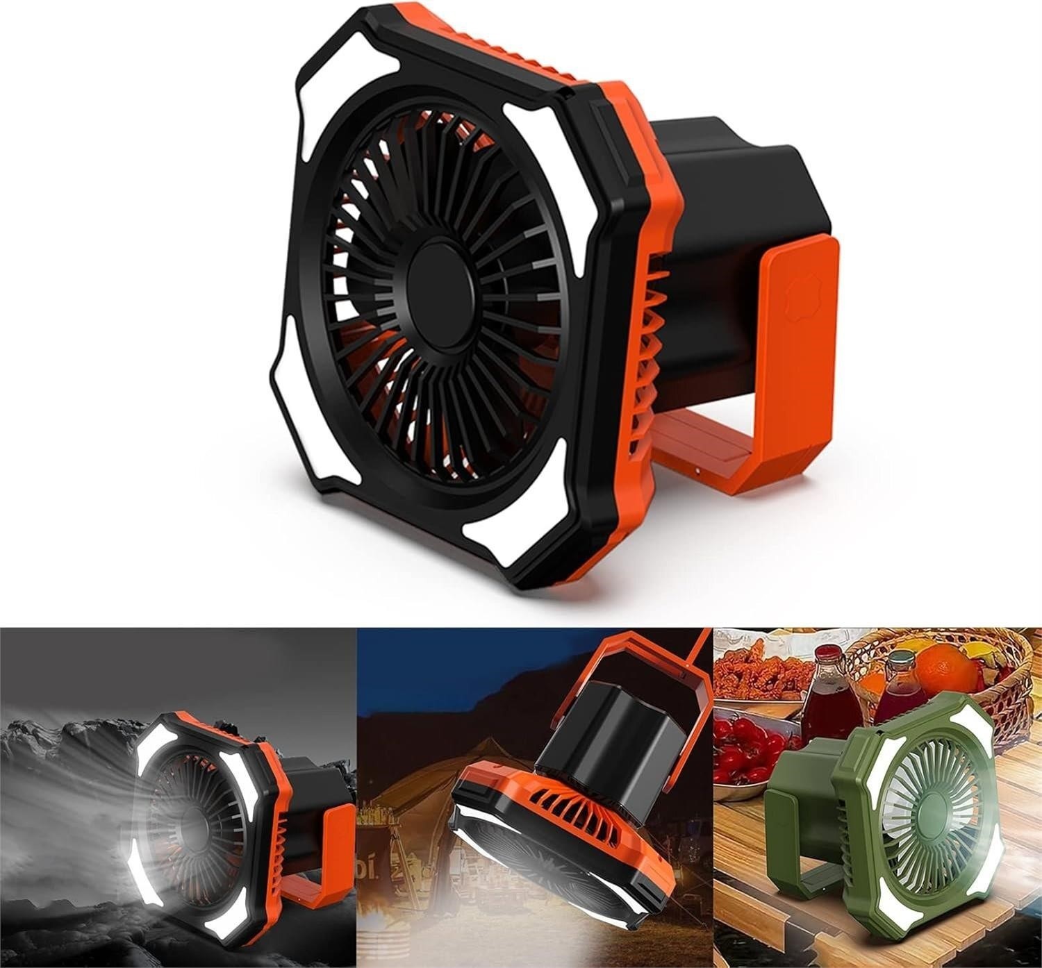 Portable Outdoor Fan with LED Light & Remote