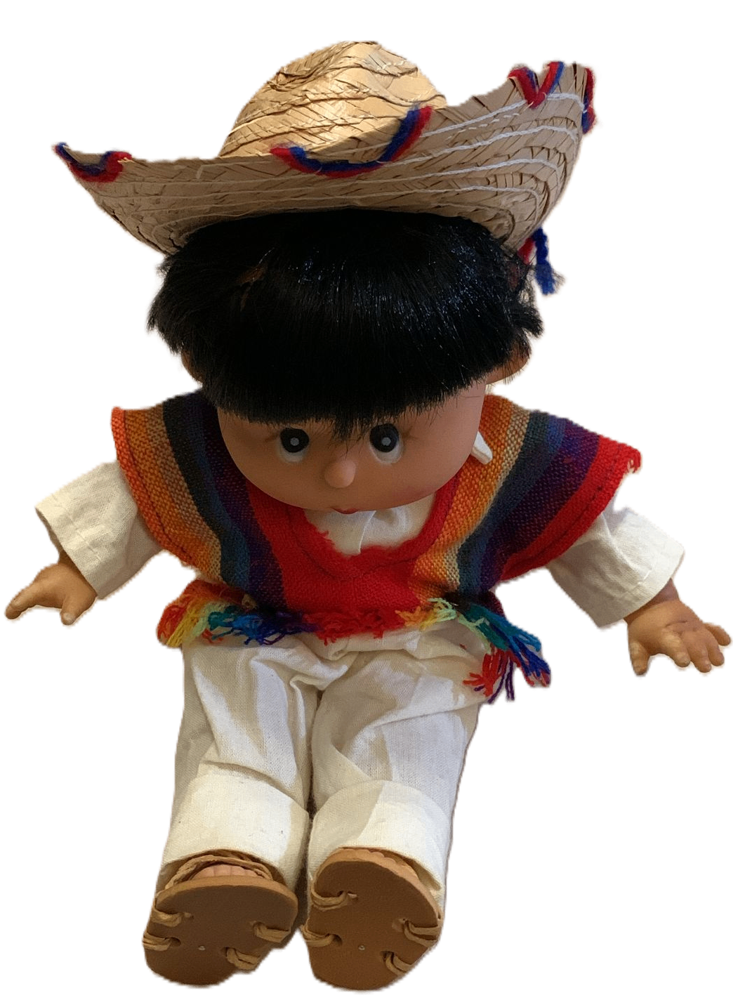Mexican Folk Boy Doll with Sombrero and Poncho - photo 3