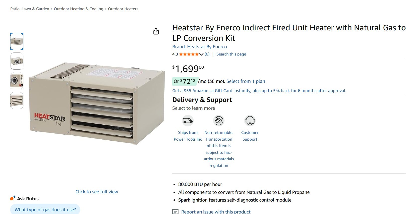 BNIB HeatStar garage Natural‐Gas Unit Heater 80,000 BTU - photo 2