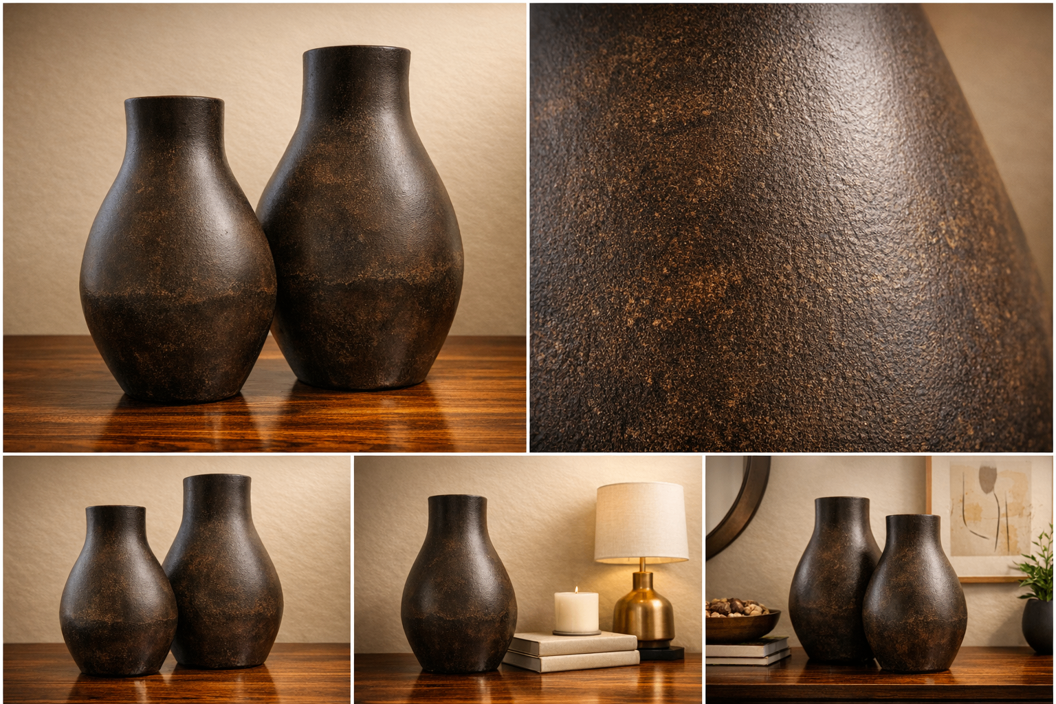 Designer Oversized Sculptural Vases – Matte Espresso Ceramic Set - photo 2