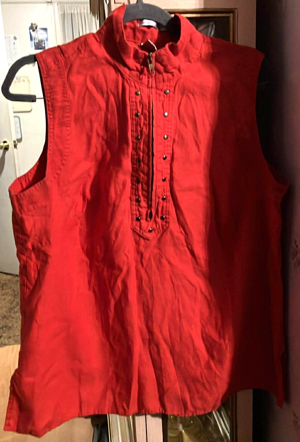 Women Orange Zip Up Top - Size 2X - 100% Linen