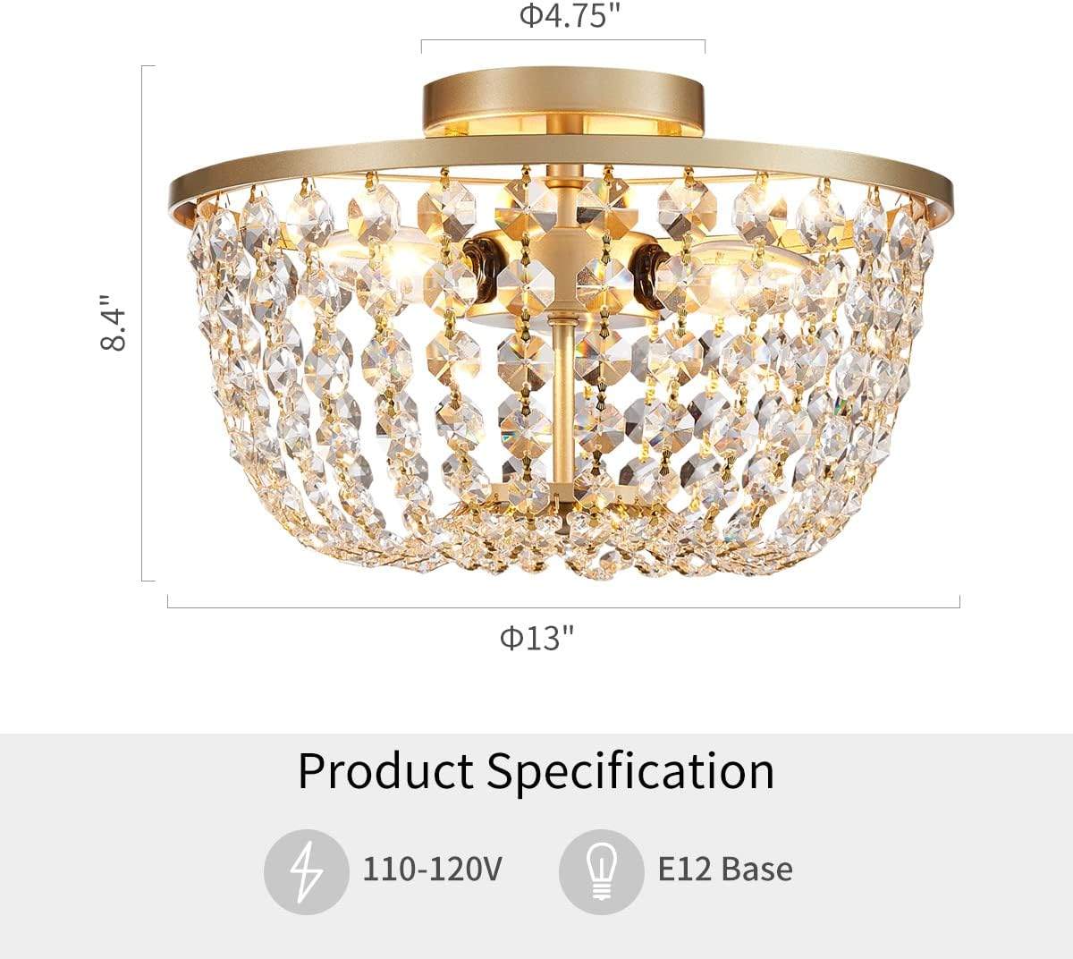 Gold Crystal Flush Mount Ceiling Light Fixture - photo 4