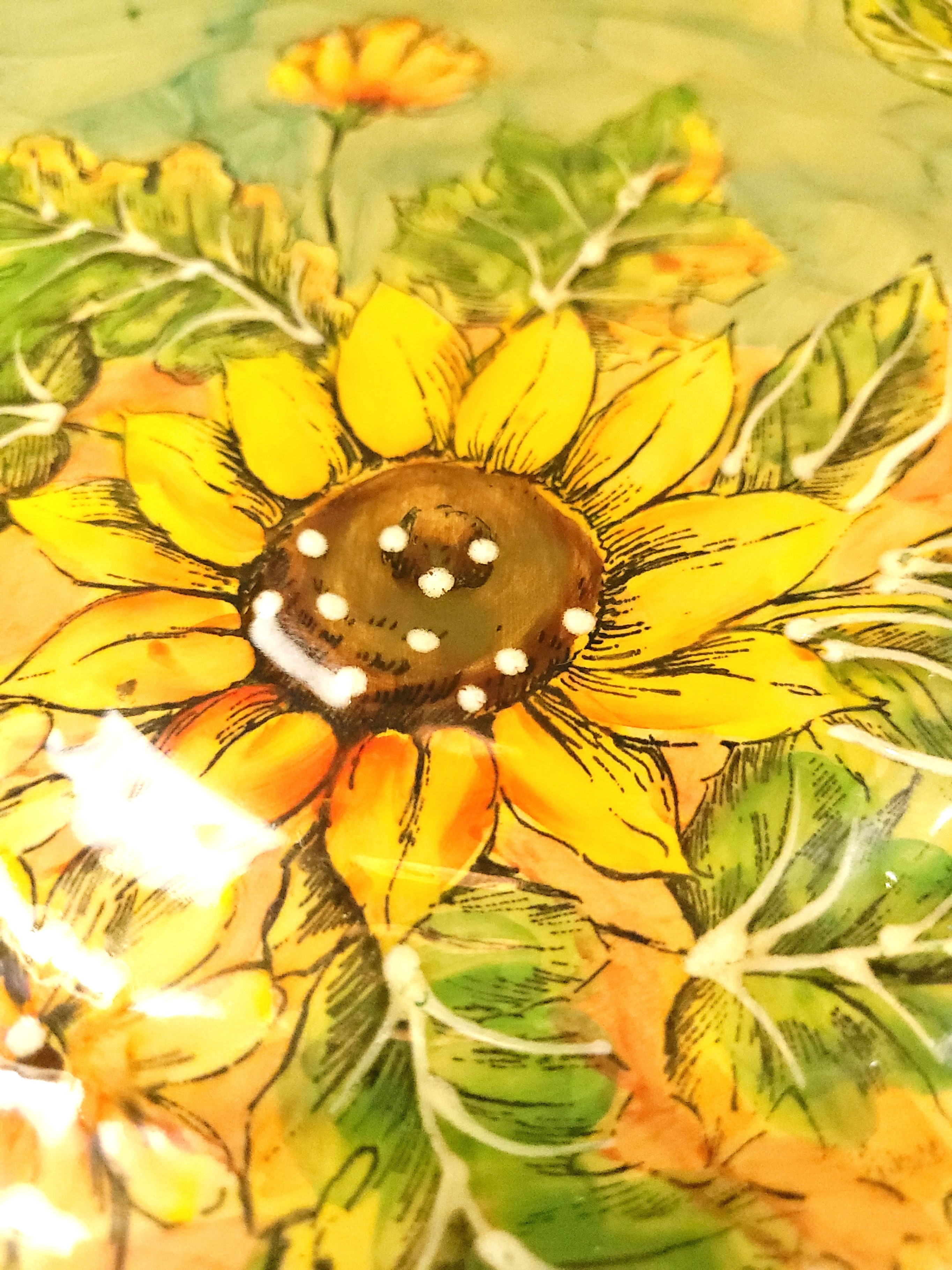 Hand Painted Sunflower Ceramic Square Plate, Circa 2001 - photo 4