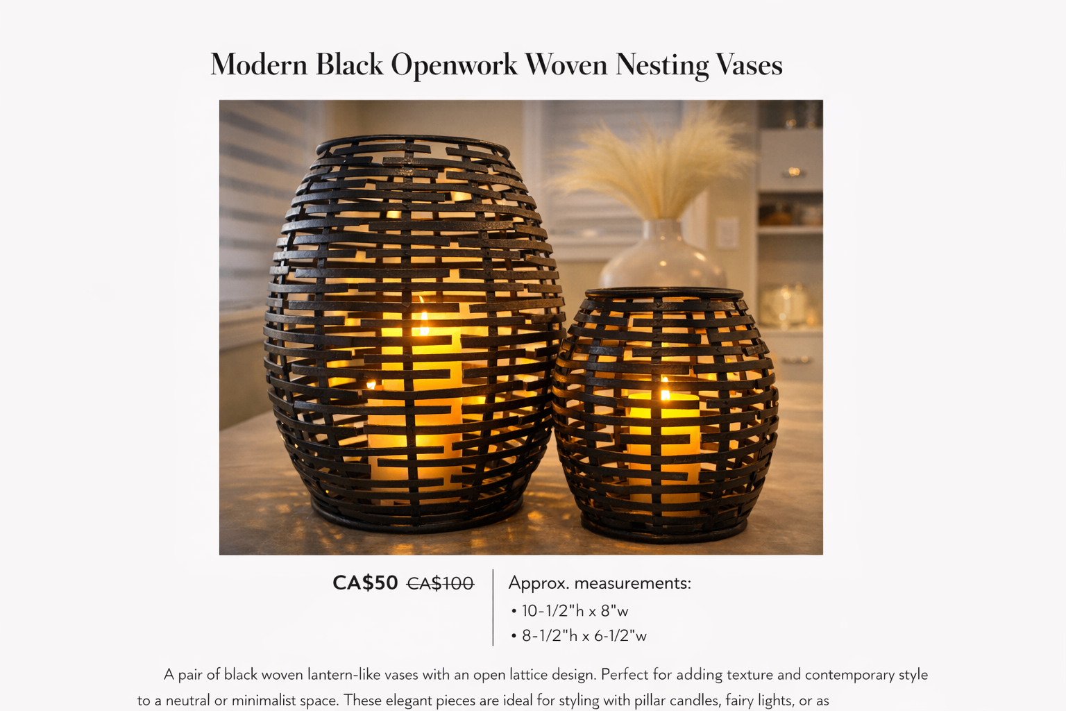 Modern Black Openwork Woven Nesting Vases
